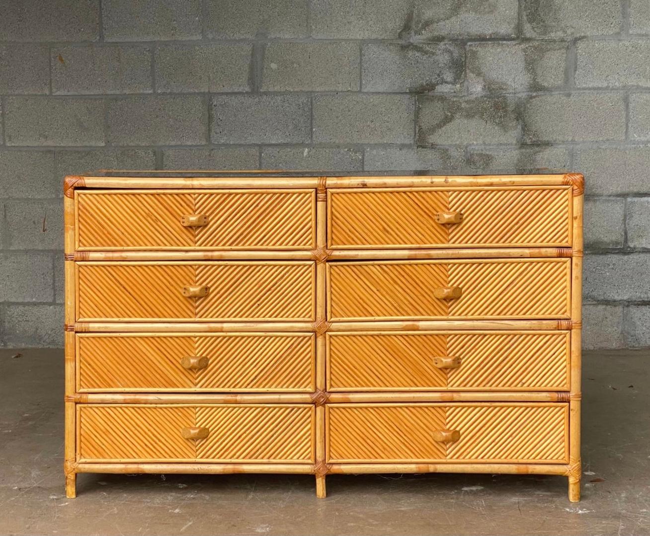 Late 20th Century Vintage Organic Modern Chevron Pencil Reed Dresser