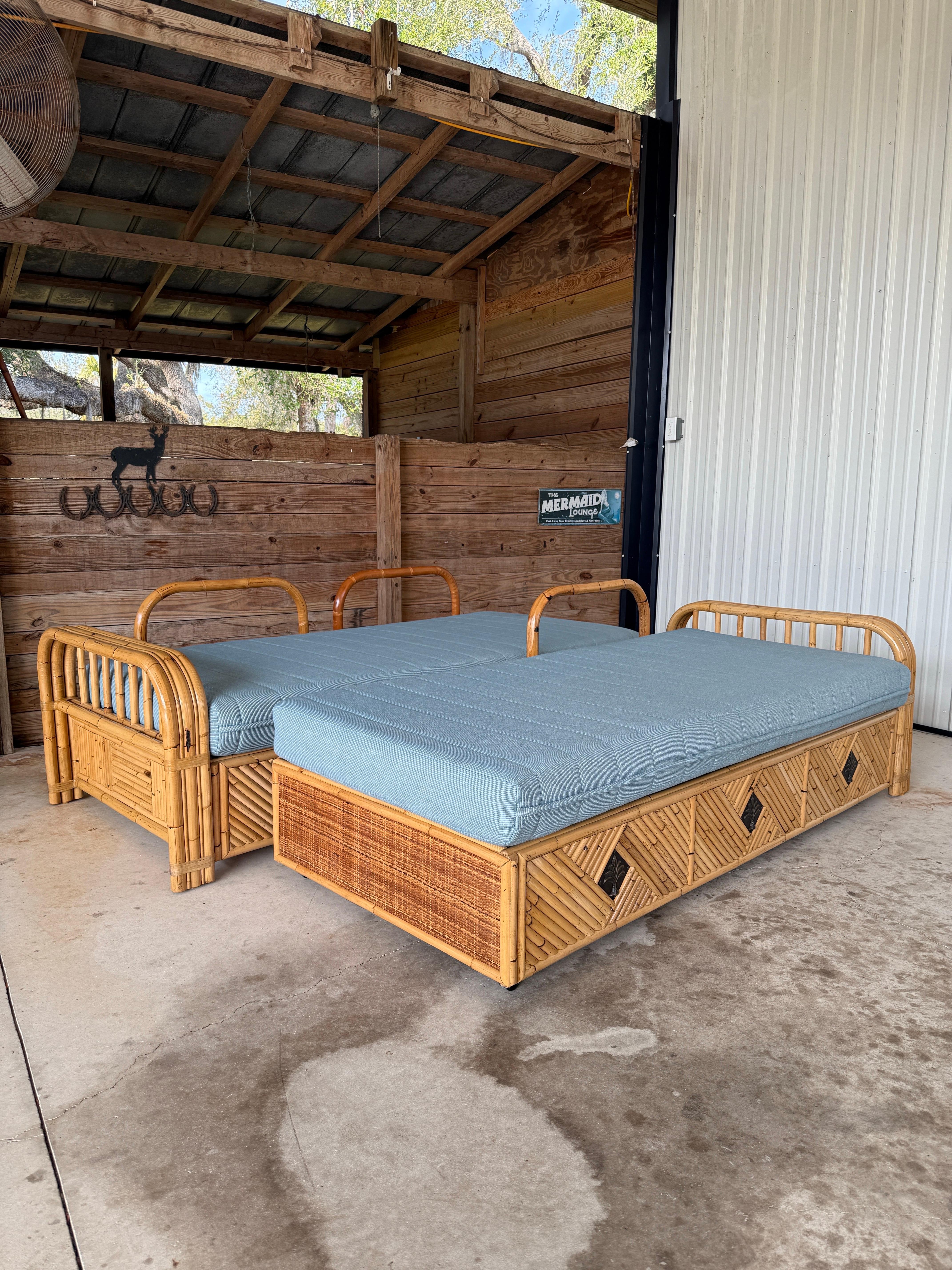 Vintage Organic Modern Coastal Bamboo Rattan Daybeds and or Sofas-Pair For Sale 4