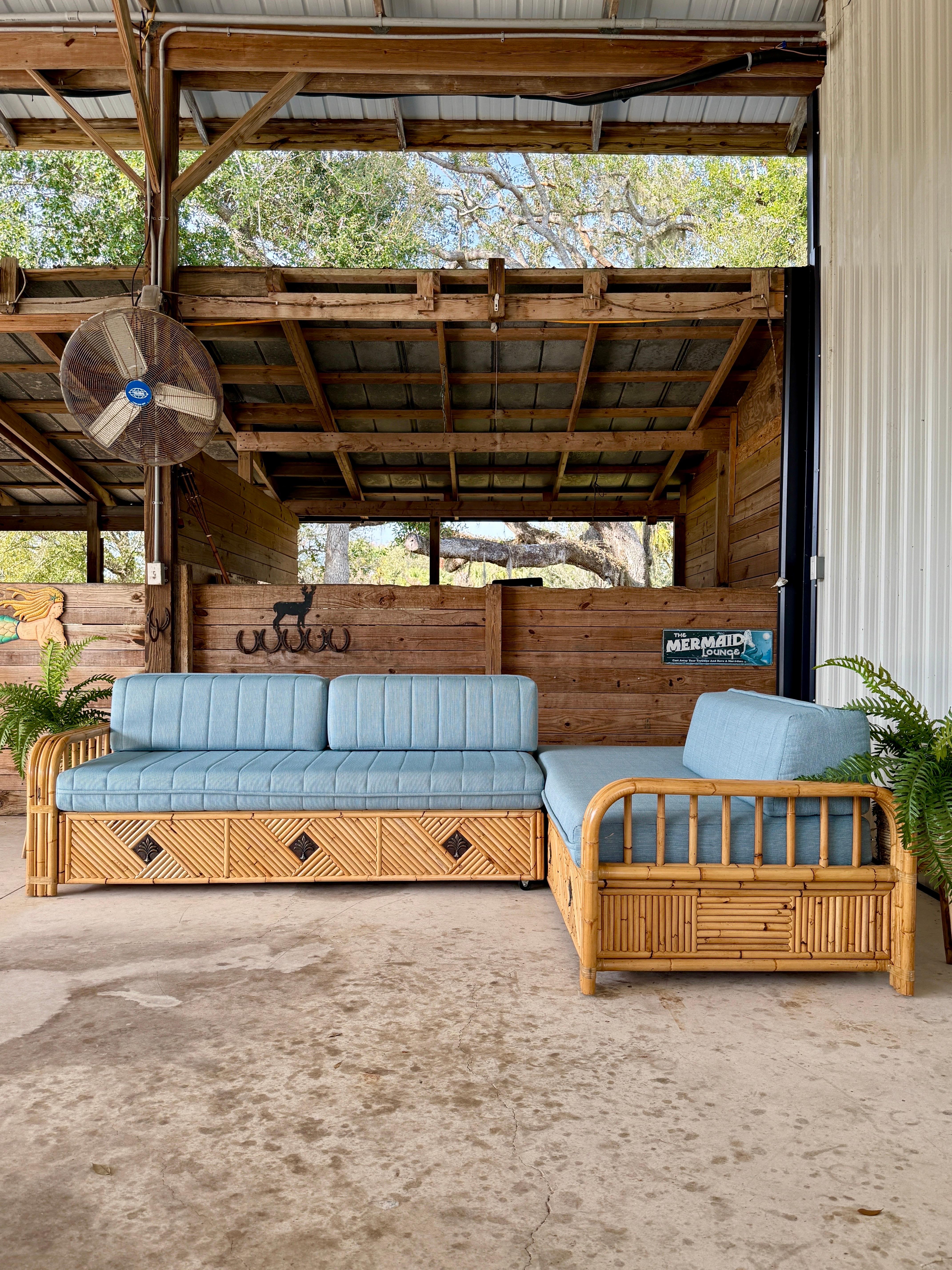 Vintage Organic Modern Coastal Bamboo Rattan Daybeds and or Sofas-Pair For Sale 8