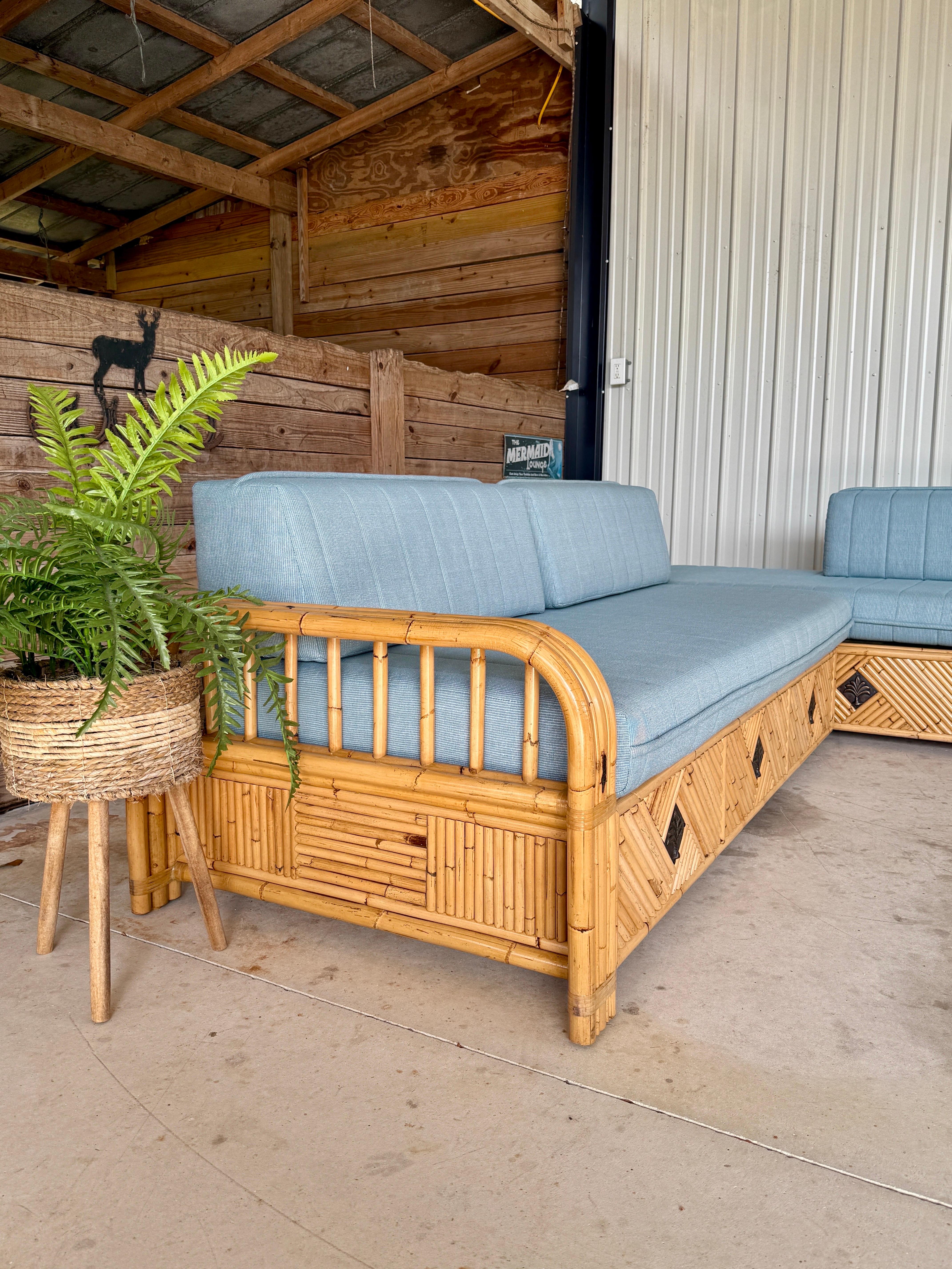 Vintage Organic Modern Coastal Bamboo Rattan Daybeds and or Sofas-Pair For Sale 9