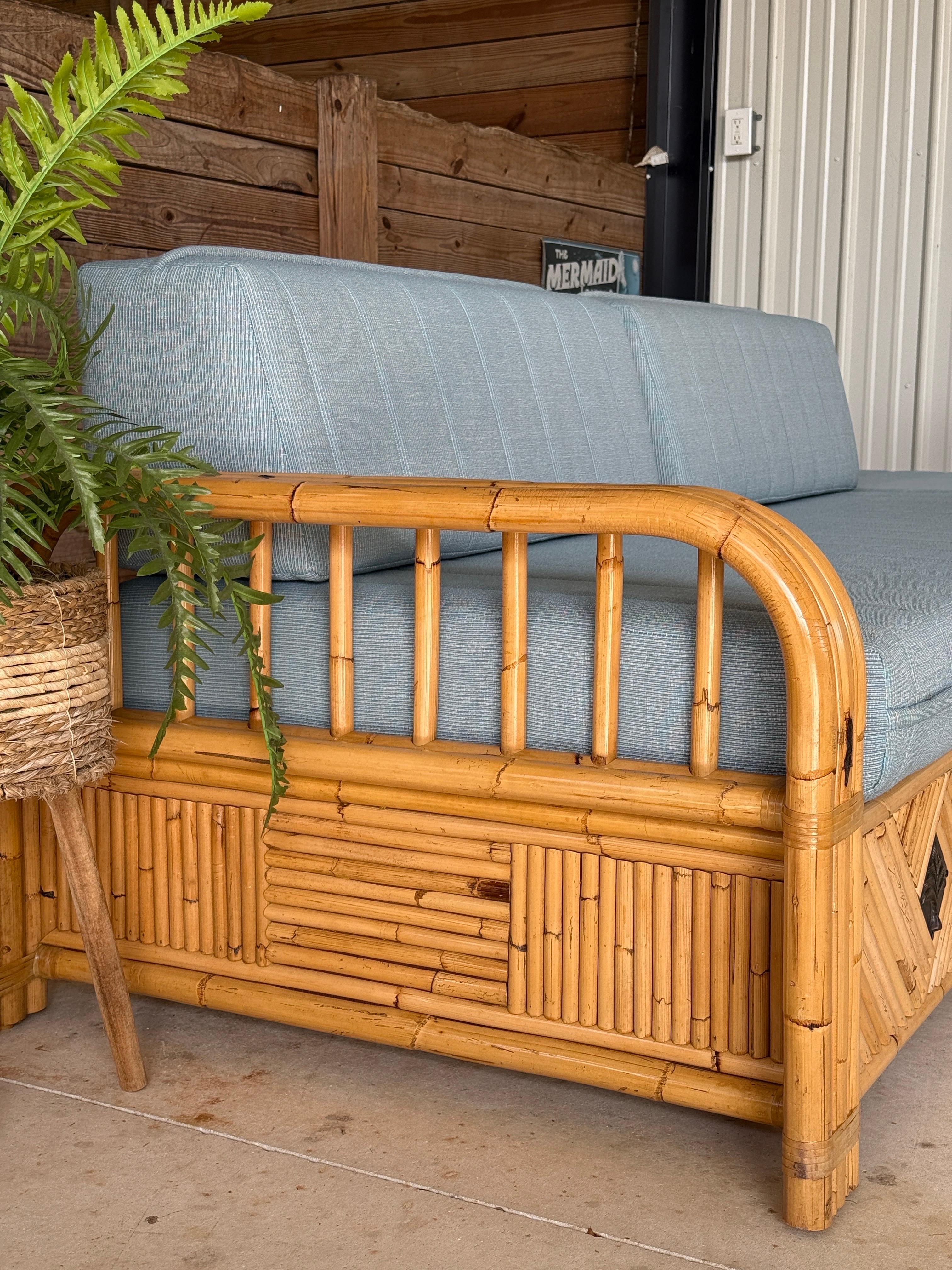 Vintage Organic Modern Coastal Bamboo Rattan Daybeds and or Sofas-Pair For Sale 10