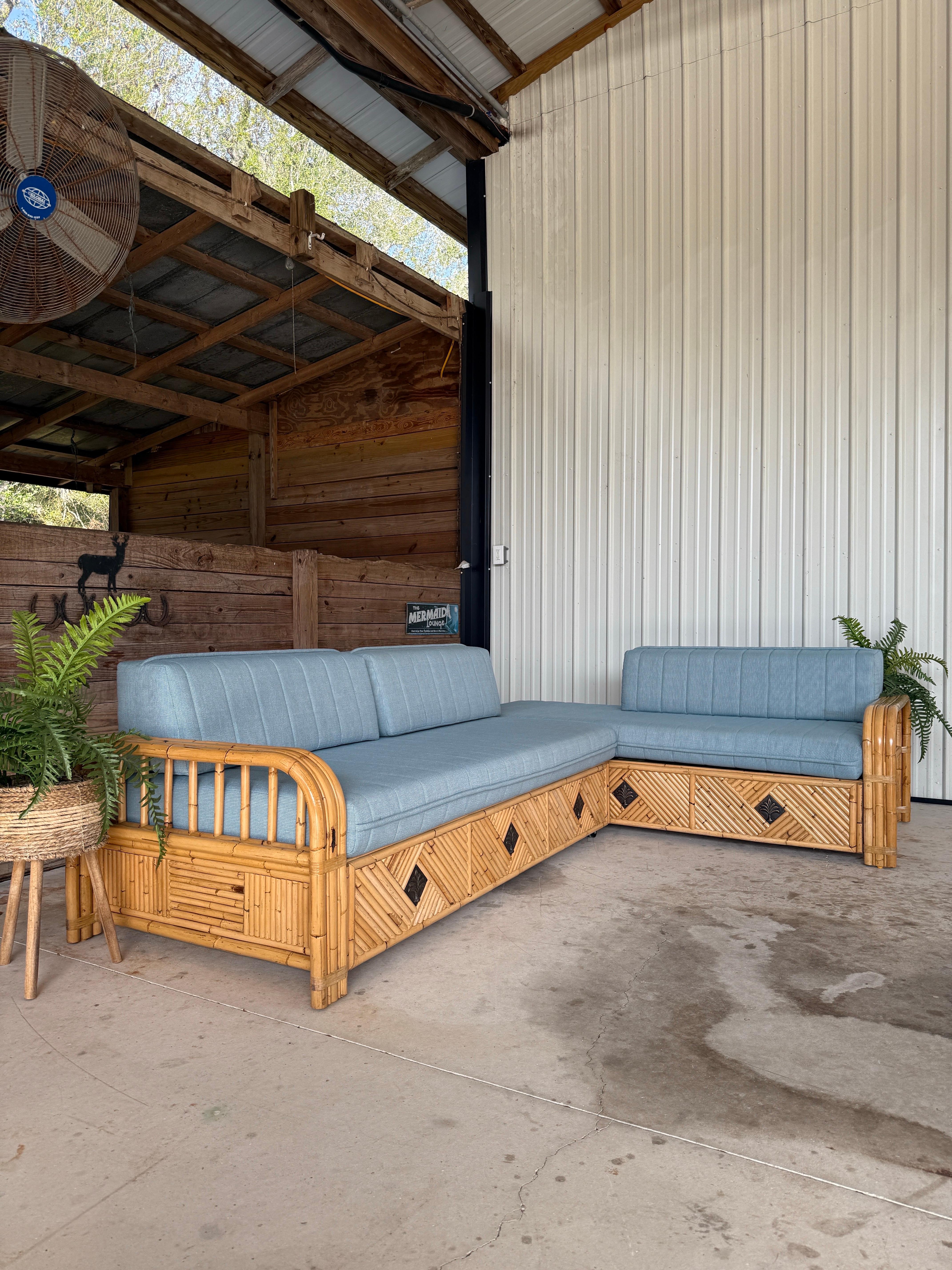 Vintage Organic Modern Coastal Bamboo Rattan Daybeds and or Sofas-Pair For Sale 11