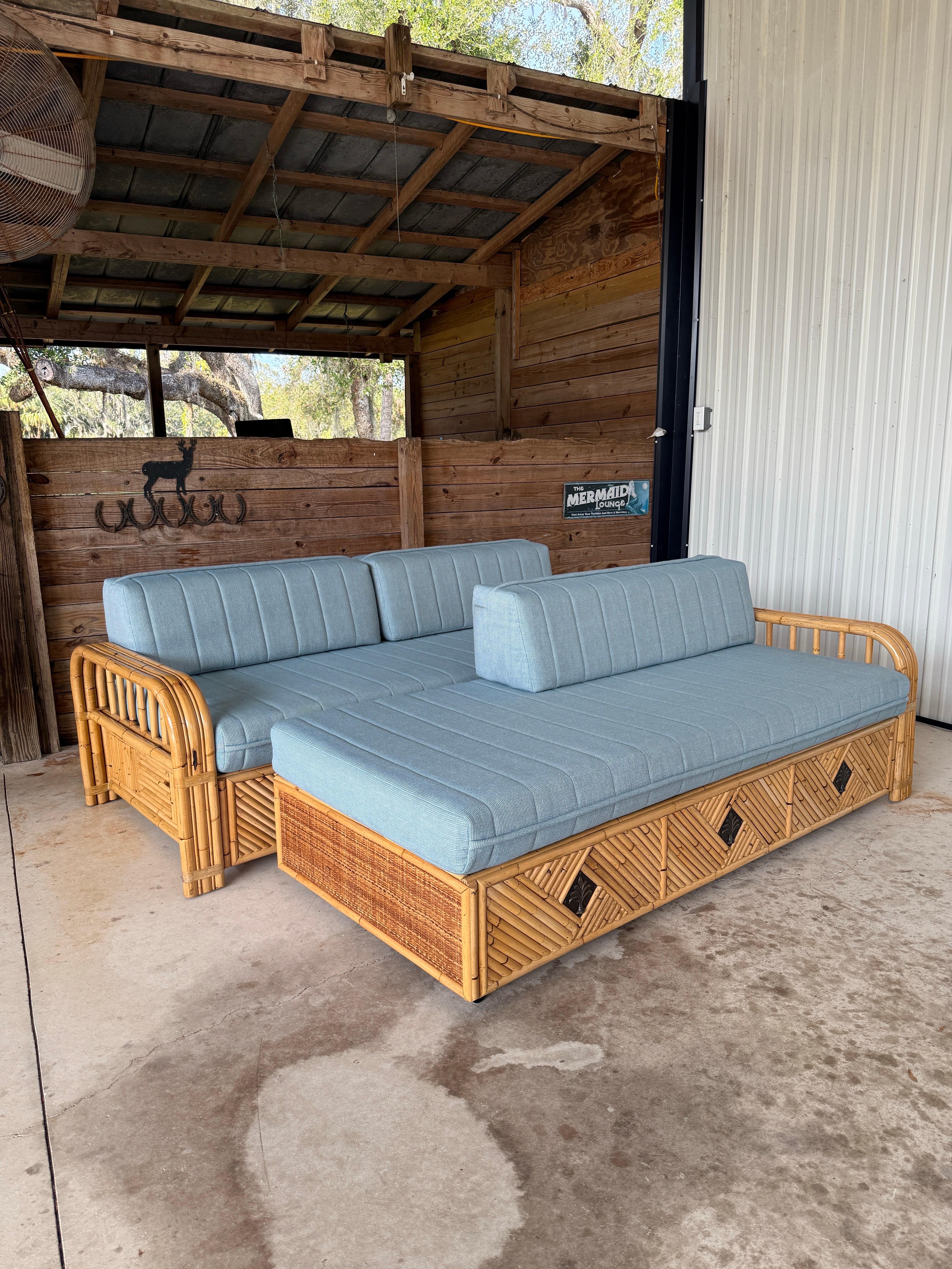Unknown Vintage Organic Modern Coastal Bamboo Rattan Daybeds and or Sofas-Pair For Sale
