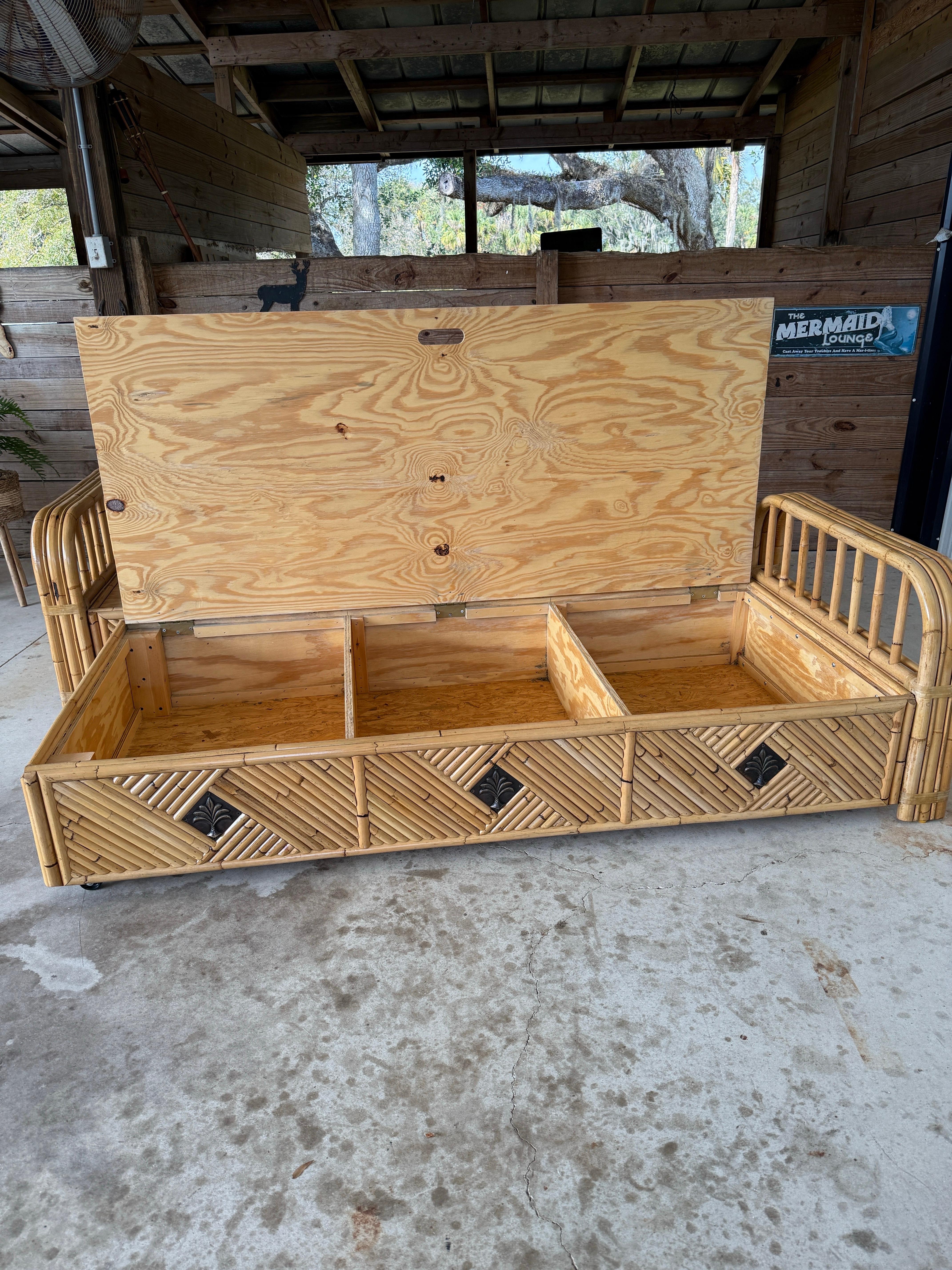 Hand-Crafted Vintage Organic Modern Coastal Bamboo Rattan Daybeds and or Sofas-Pair For Sale