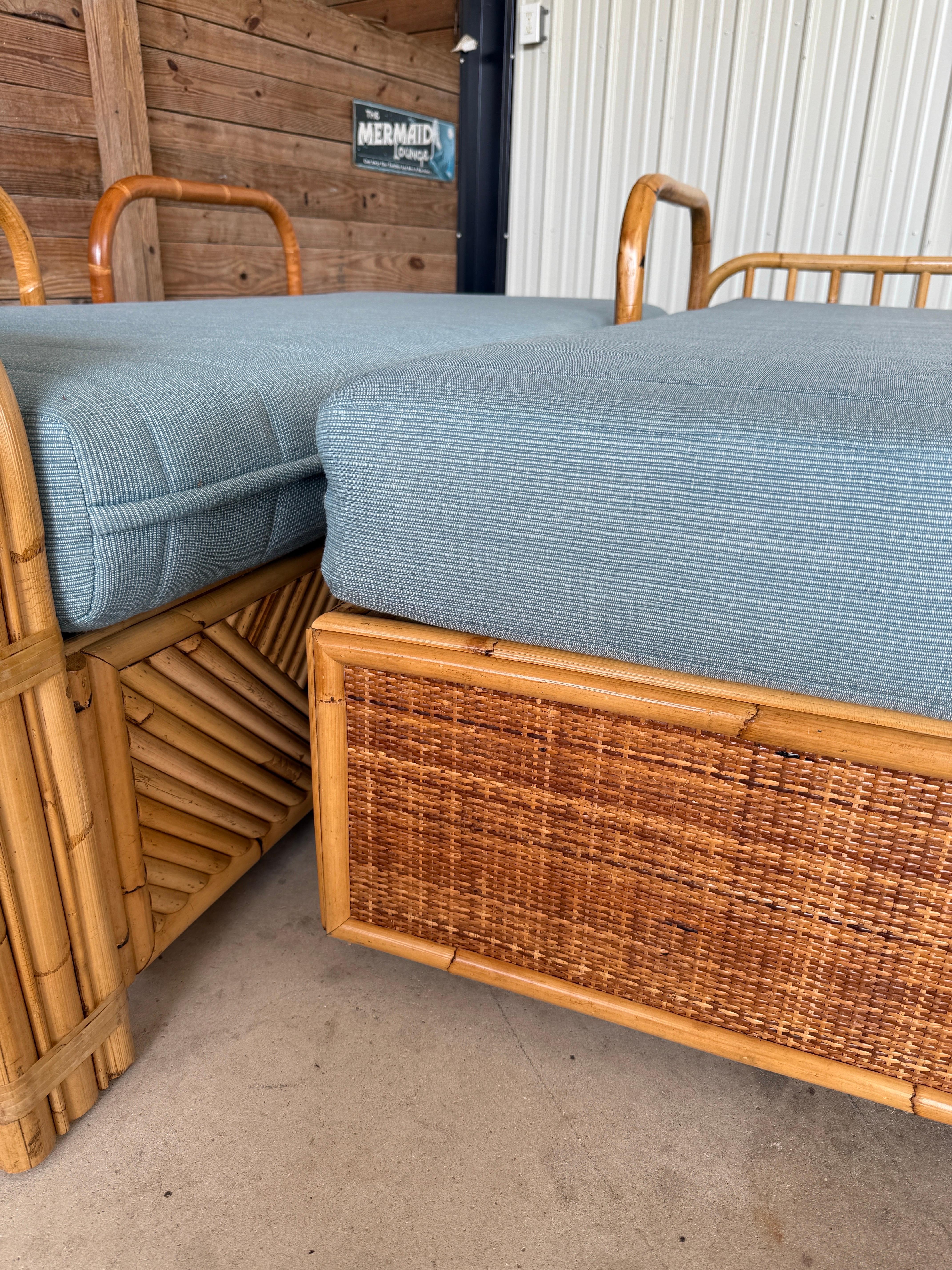 Vintage Organic Modern Coastal Bamboo Rattan Daybeds and or Sofas-Pair For Sale 2