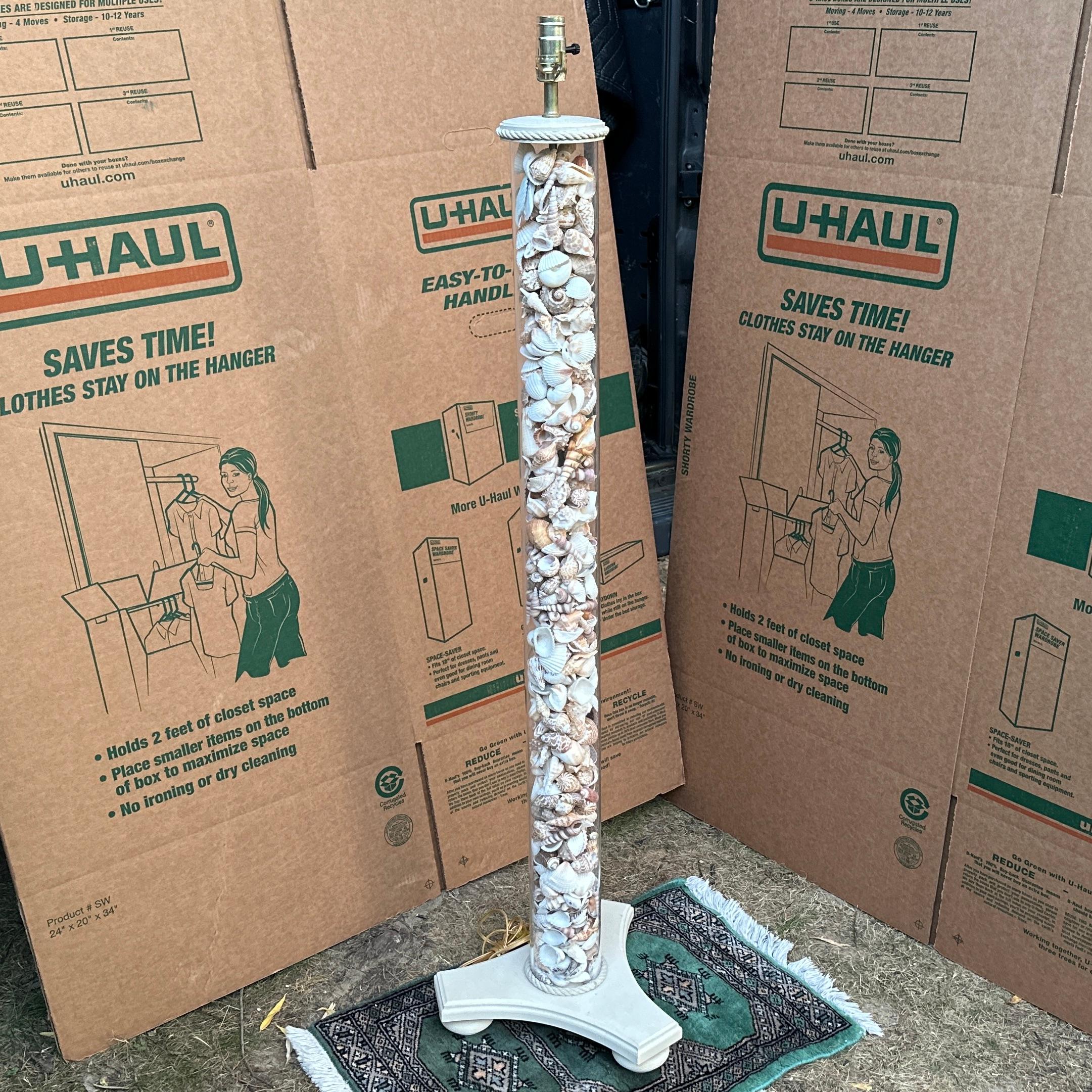 Vintage Organic Modern Coastal Style Seashell Filled Lucite Floor Lamp For Sale 4