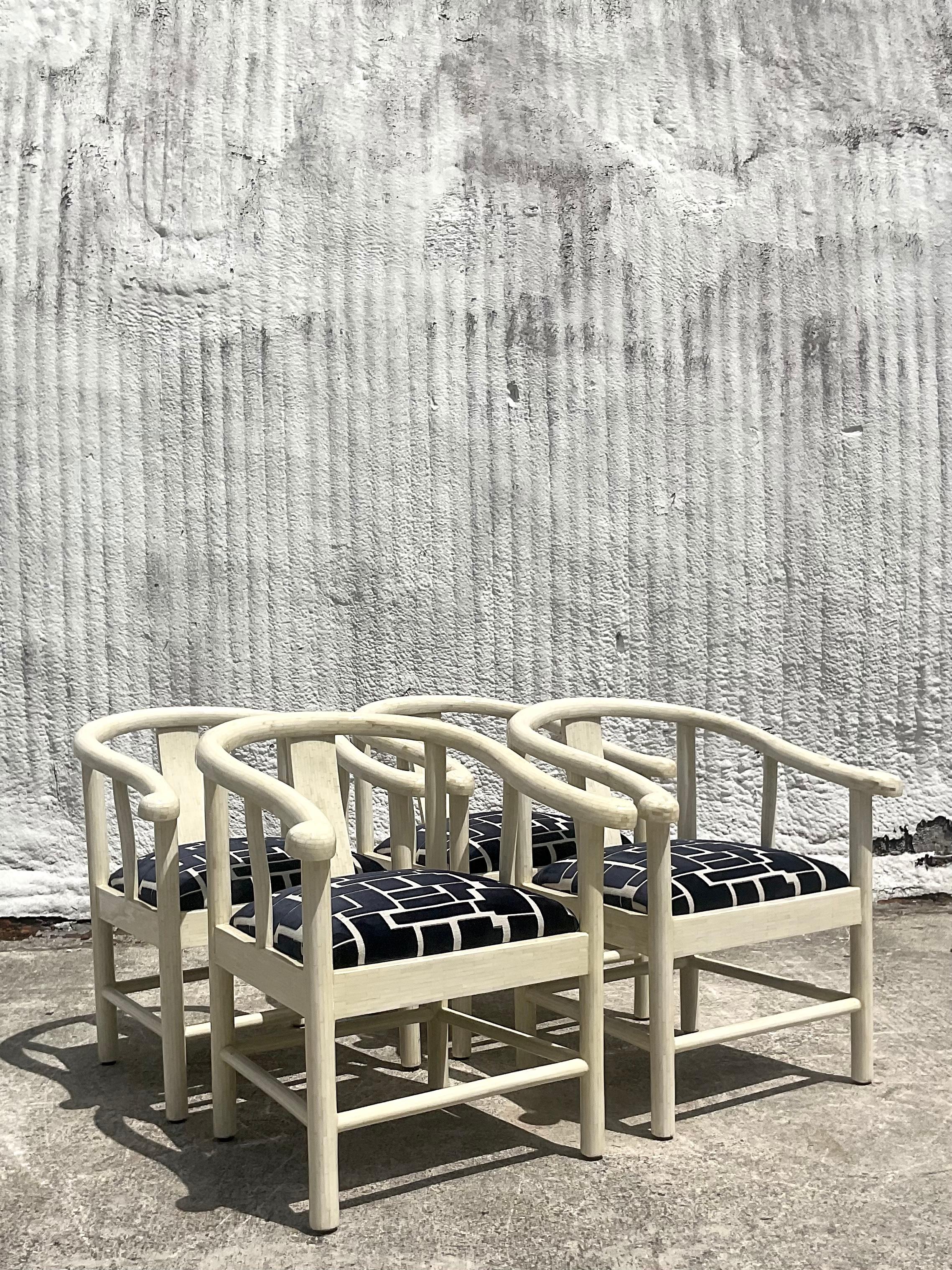 Vintage Organic Modern Enrique Garcel Tessellated Bone Dining Chairs, Set of 4 6