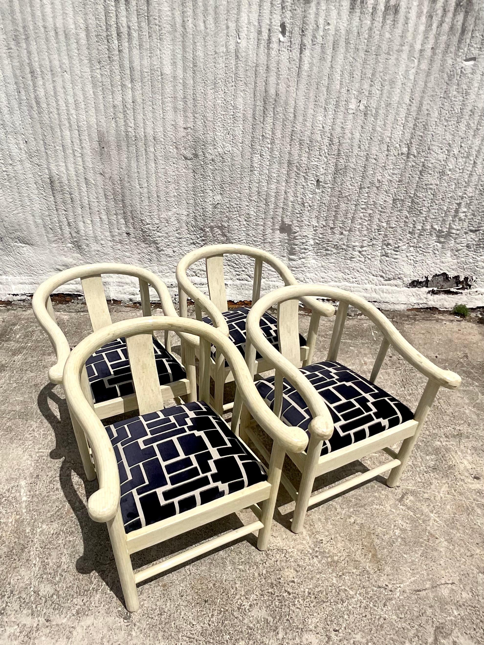 Vintage Organic Modern Enrique Garcel Tessellated Bone Dining Chairs, Set of 4 In Good Condition In west palm beach, FL
