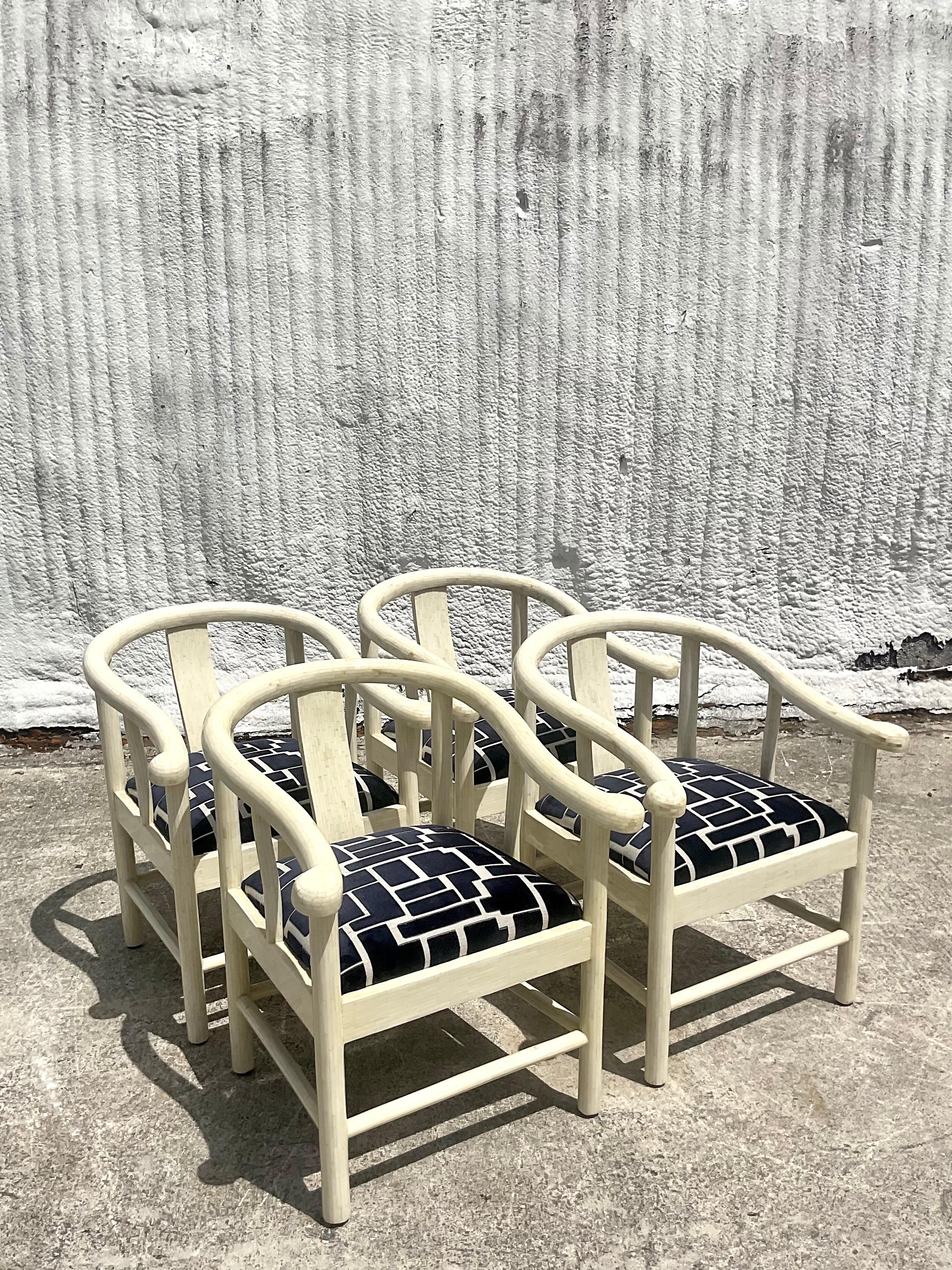 Vintage Organic Modern Enrique Garcel Tessellated Bone Dining Chairs, Set of 4 4