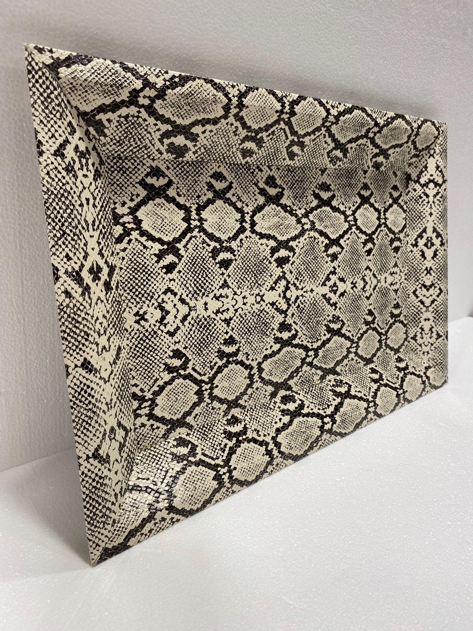Mid-Century Modern Vintage Organic Modern Faux Python Leather Tray in Ivory and Black, circa 2010