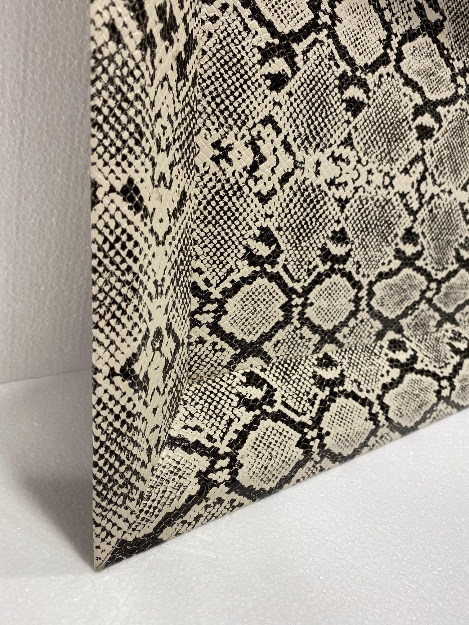 North American Vintage Organic Modern Faux Python Leather Tray in Ivory and Black, circa 2010