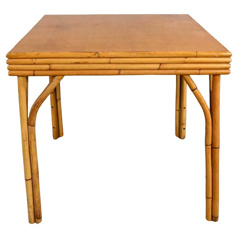 Vintage Organic Modern Island Style Square Rattan Dining Table with