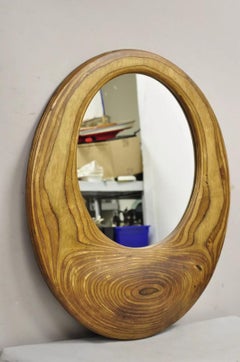 Vintage Organic Modern Laminated Hardwood Round Wooden Mirror Signed Schwab