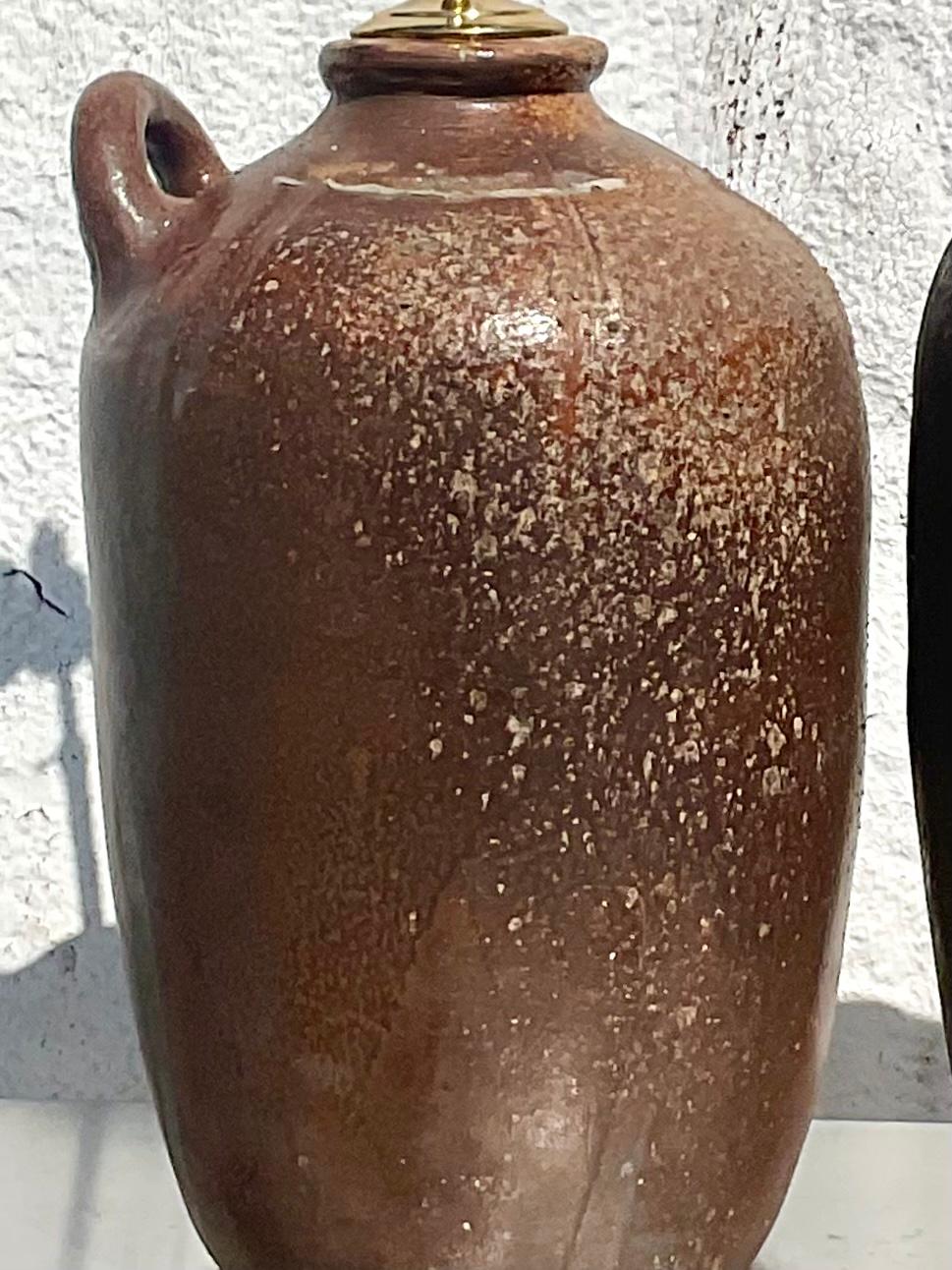 American Vintage Organic Modern Monumental Pottery Water Jug Lamps, a Pair