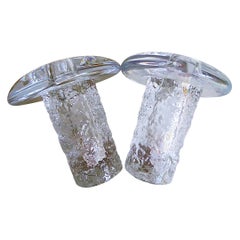 Vintage Organic Modern Pair Clear Glass Mushroom Form Candle Holders 1970s