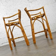 Vintage Organic Modern Pair of Rattan Bar Stools Style of Ficks Reed