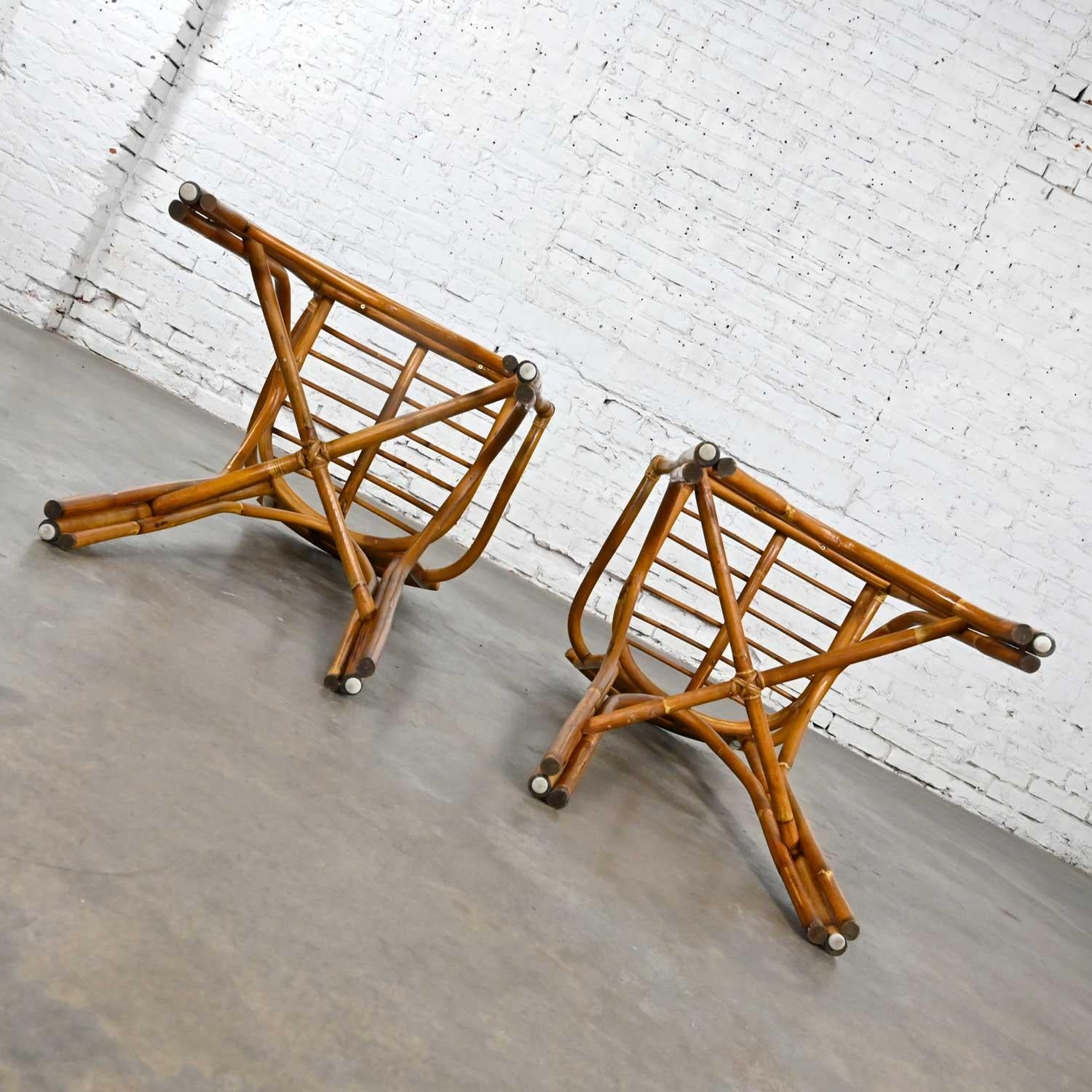 Vintage Organic Modern Pair of Rattan Bar Stools Style of Ficks Reed In Good Condition For Sale In Topeka, KS