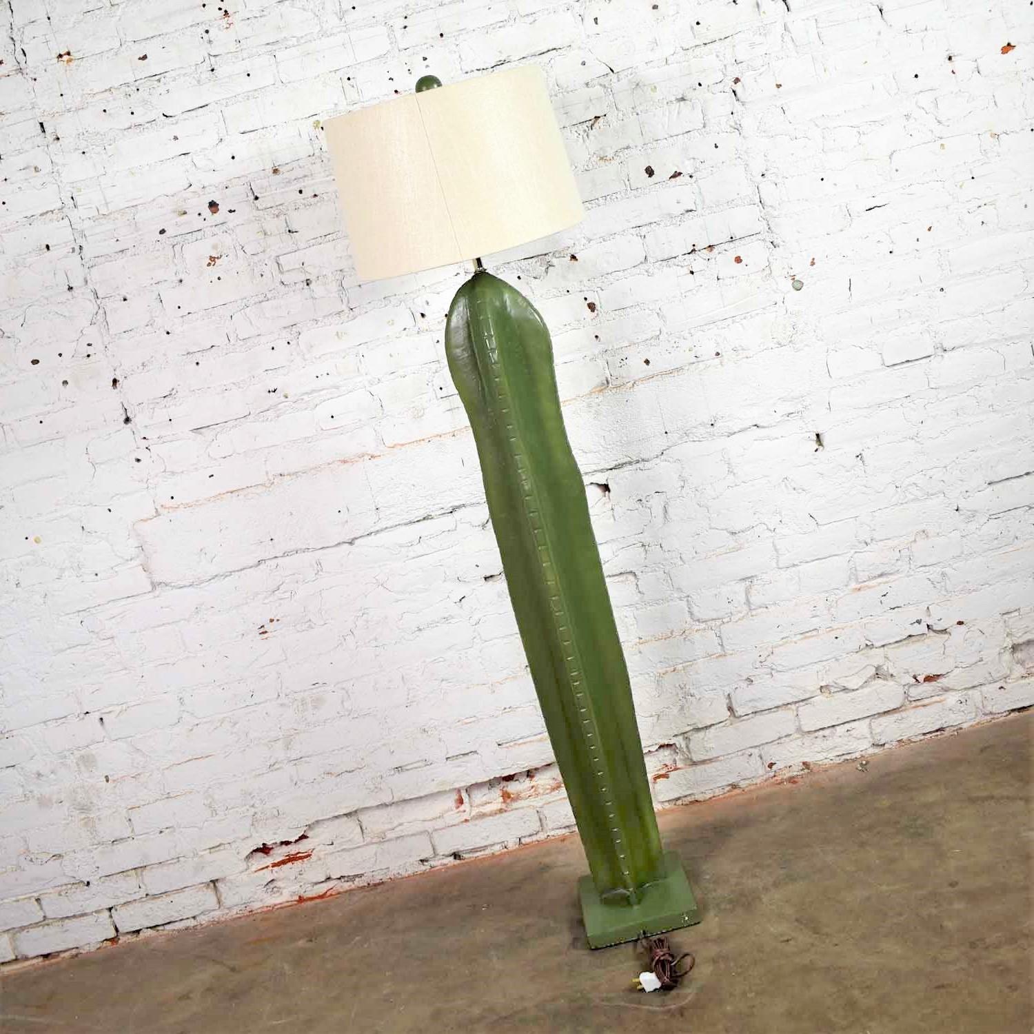 20th Century Vintage Organic Modern Plaster Faux Cactus Floor Lamp by Alsy