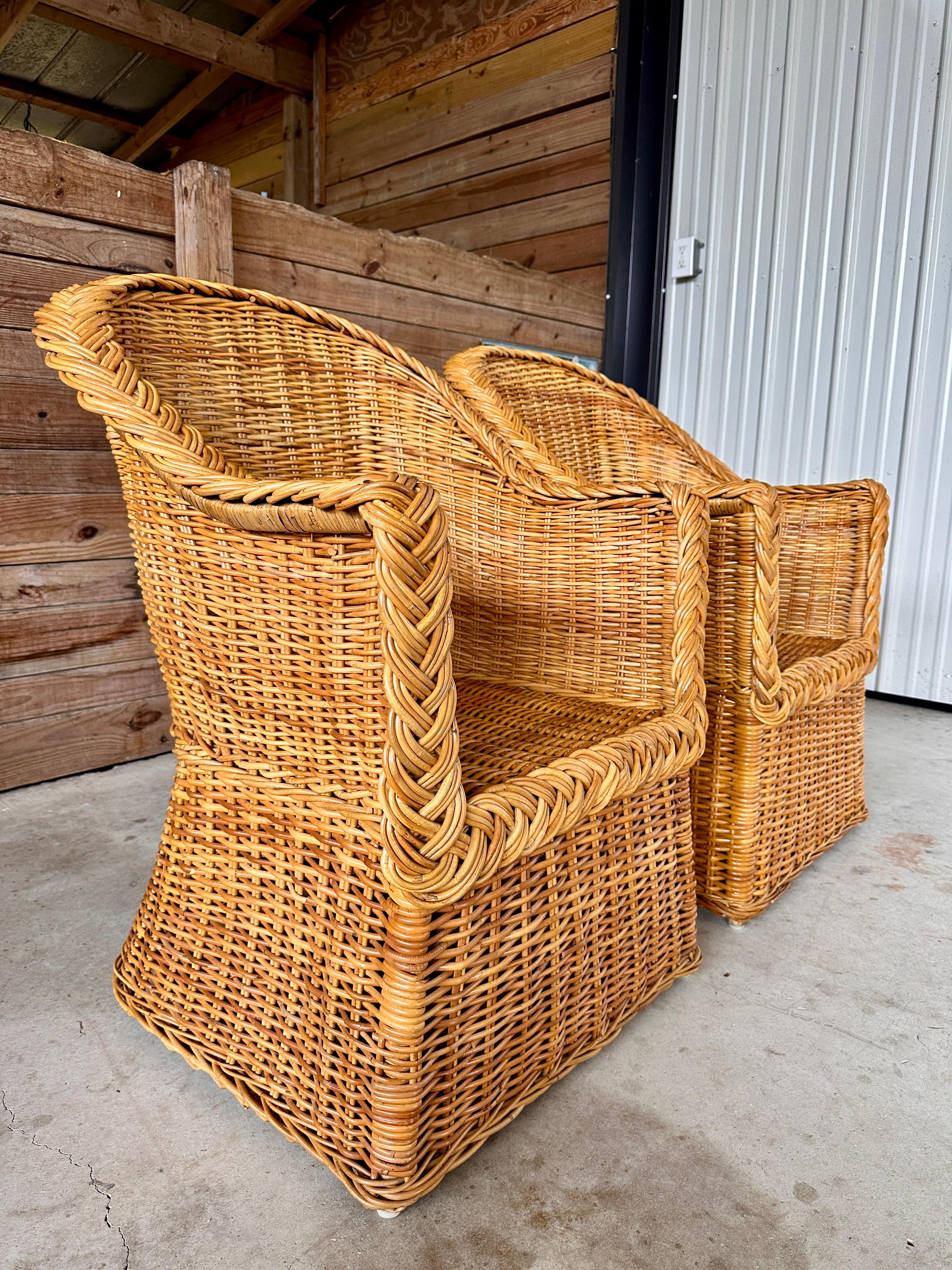 Vintage Organic Modern Rattan Braid Side Chairs by Michael Taylor 4
