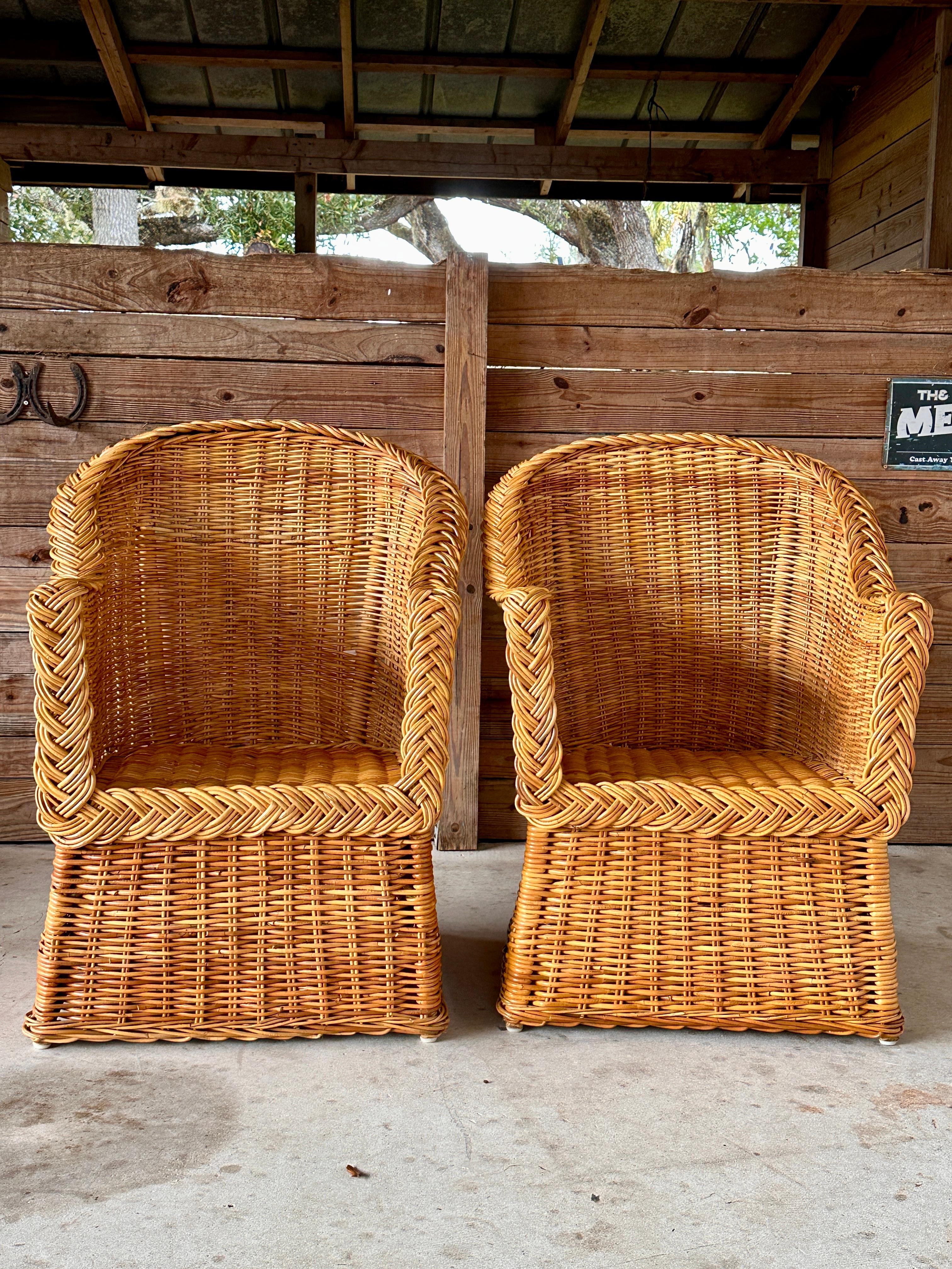 American Vintage Organic Modern Rattan Braid Side Chairs by Michael Taylor