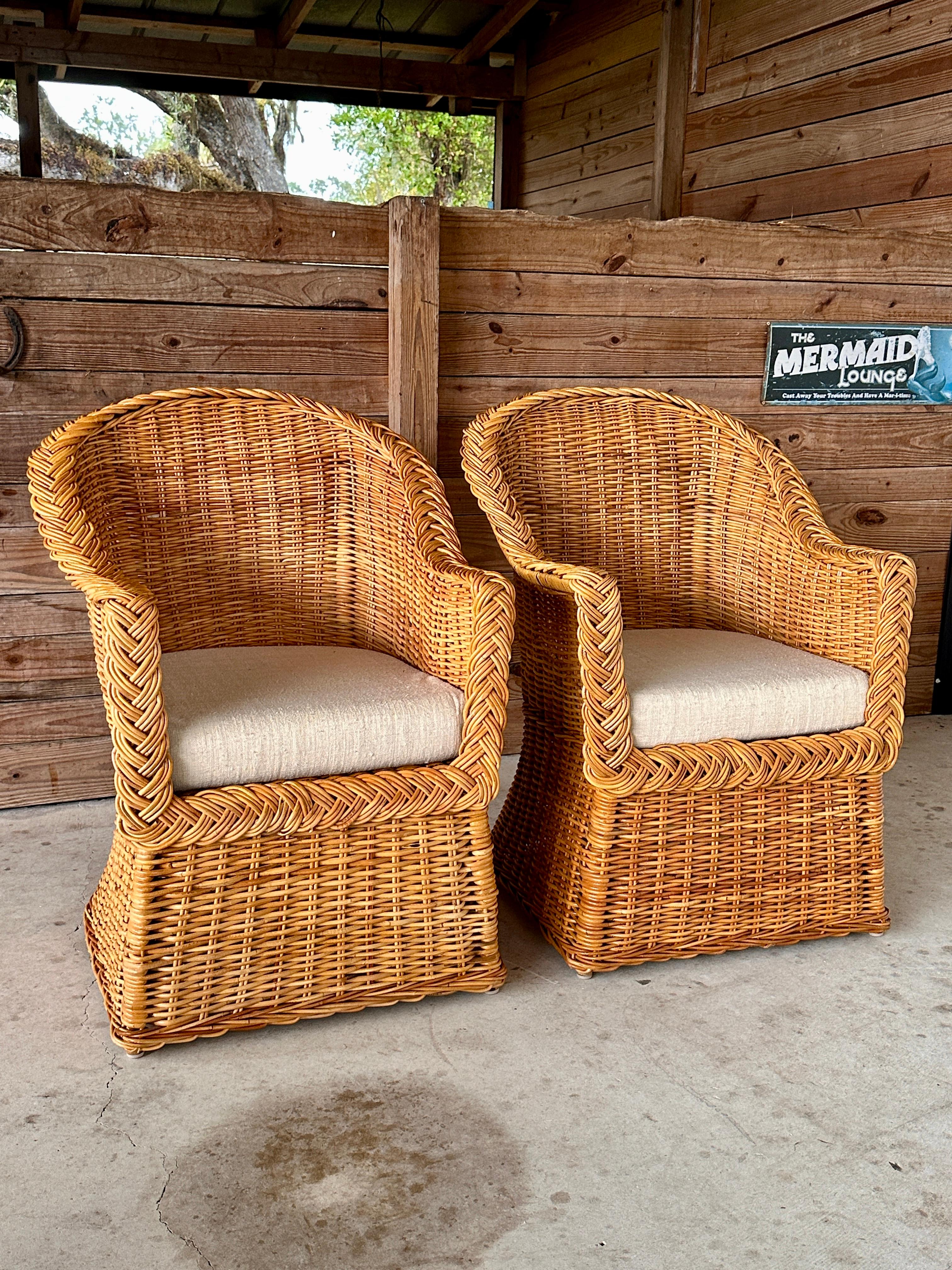 Hand-Crafted Vintage Organic Modern Rattan Braid Side Chairs by Michael Taylor