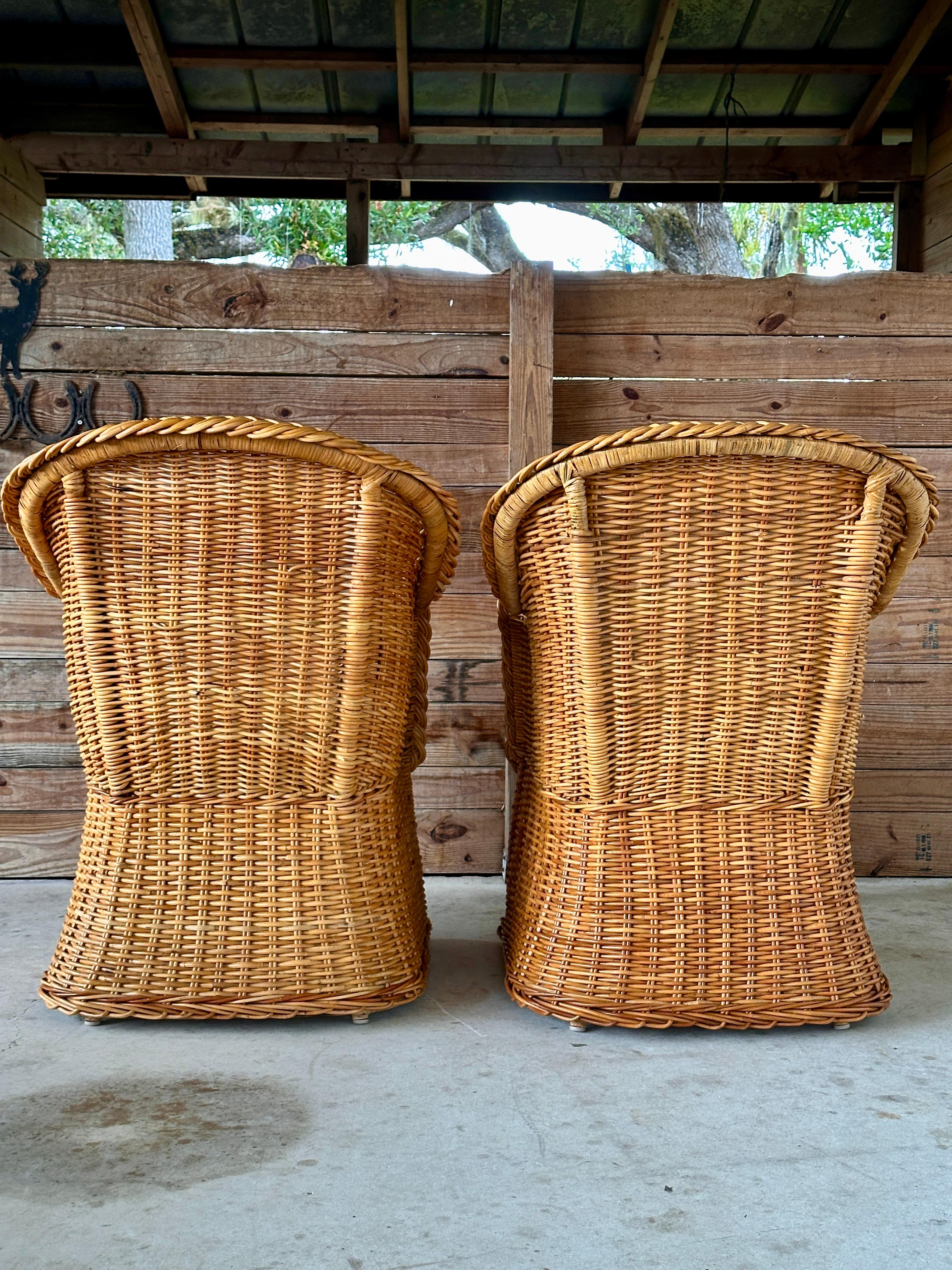 Late 20th Century Vintage Organic Modern Rattan Braid Side Chairs by Michael Taylor