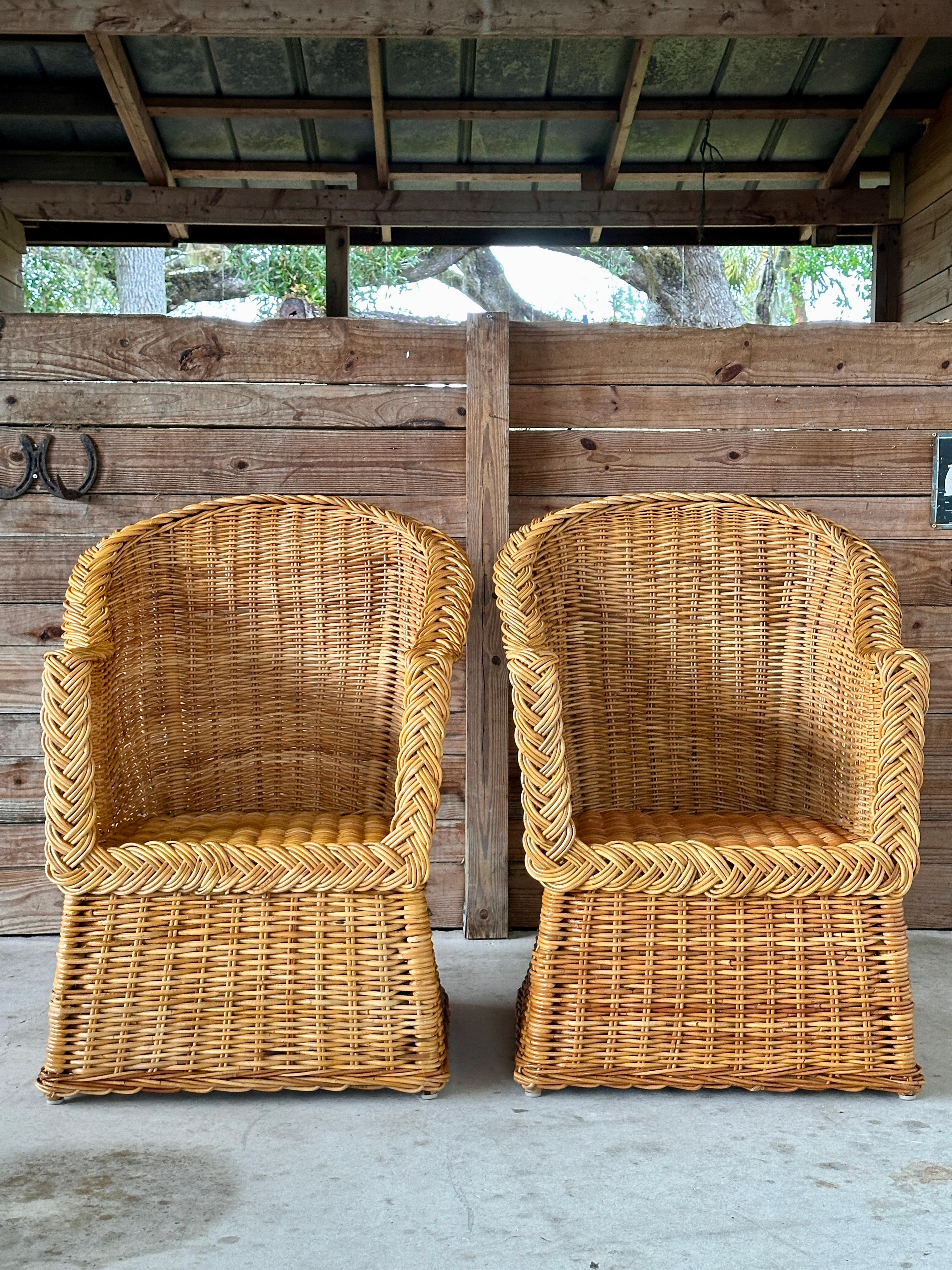 Vintage Organic Modern Rattan Braid Side Chairs by Michael Taylor 1