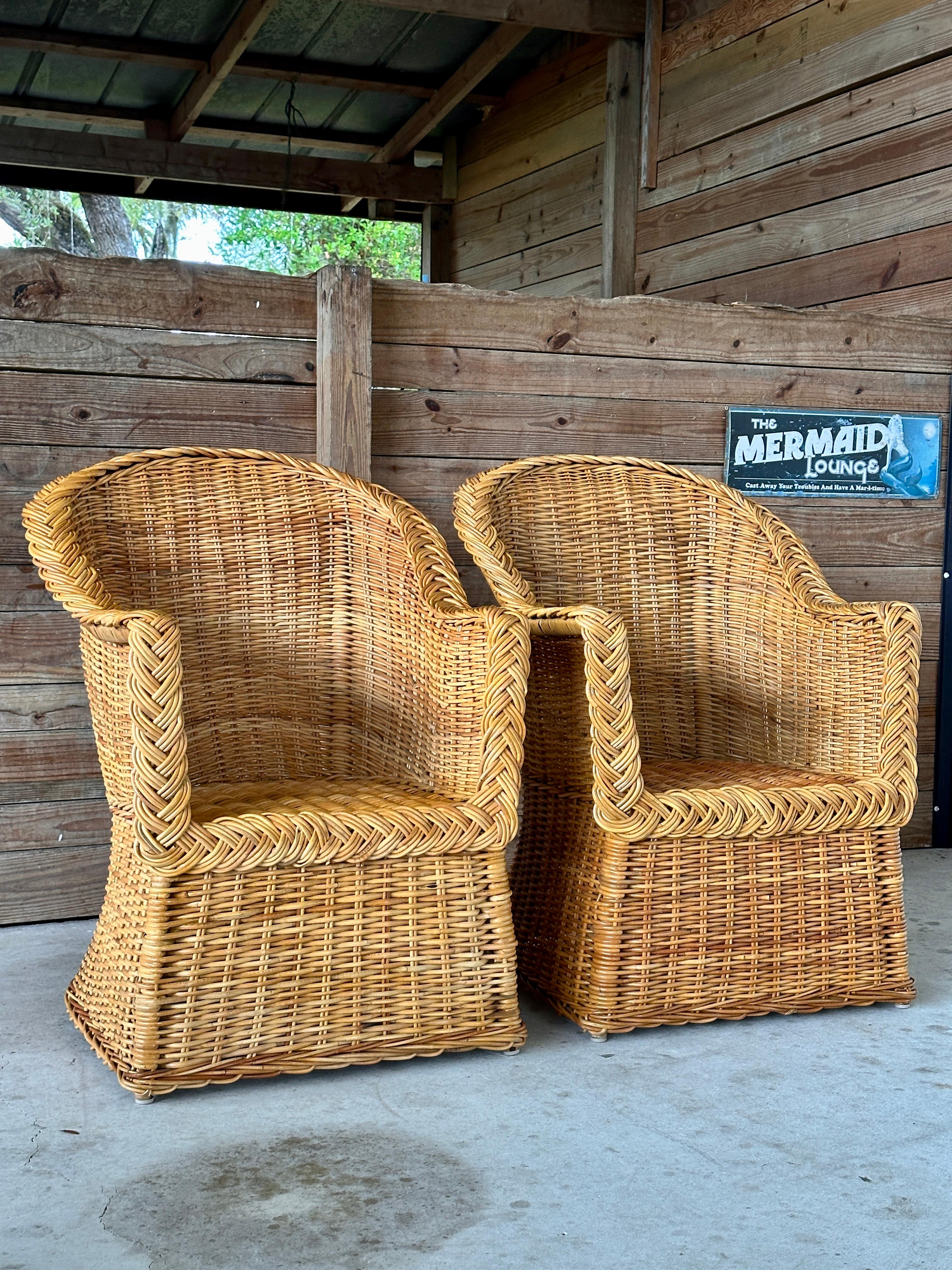 Vintage Organic Modern Rattan Braid Side Chairs by Michael Taylor 2