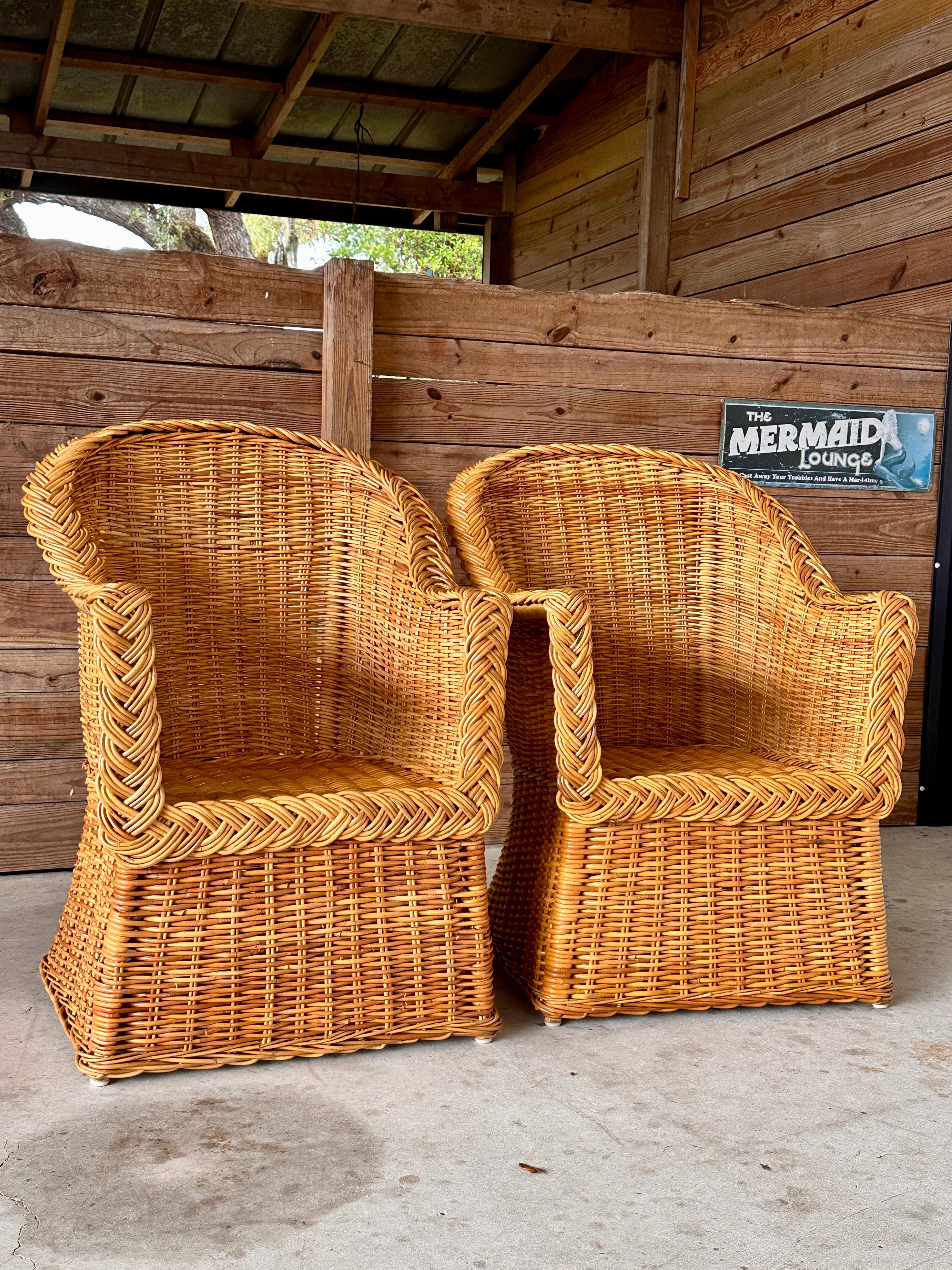 Vintage Organic Modern Rattan Braid Side Chairs by Michael Taylor 3