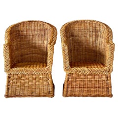 Vintage Organic Modern Rattan Braid Side Chairs by Michael Taylor