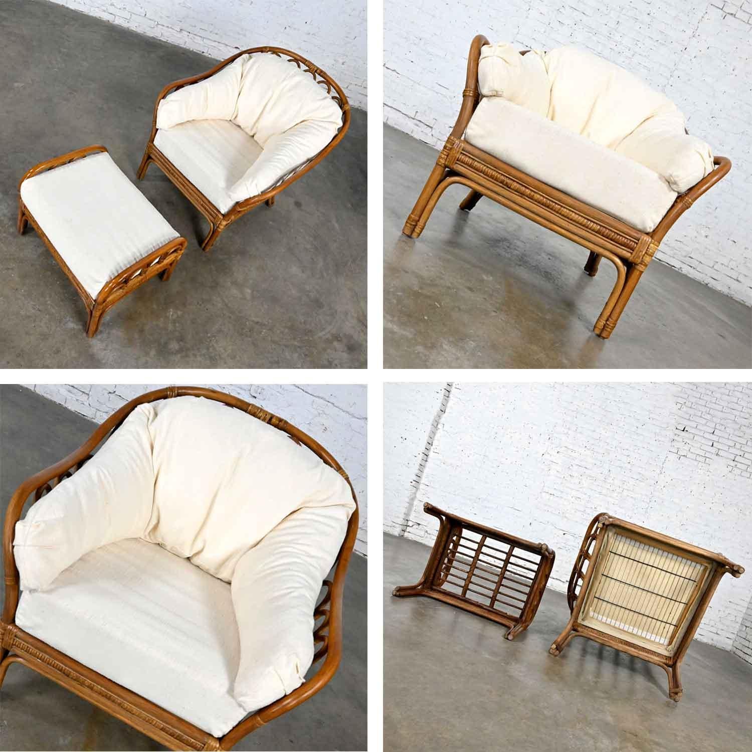 Vintage Organic Modern Rattan Chair & Ottoman Style of Ficks Reed 3