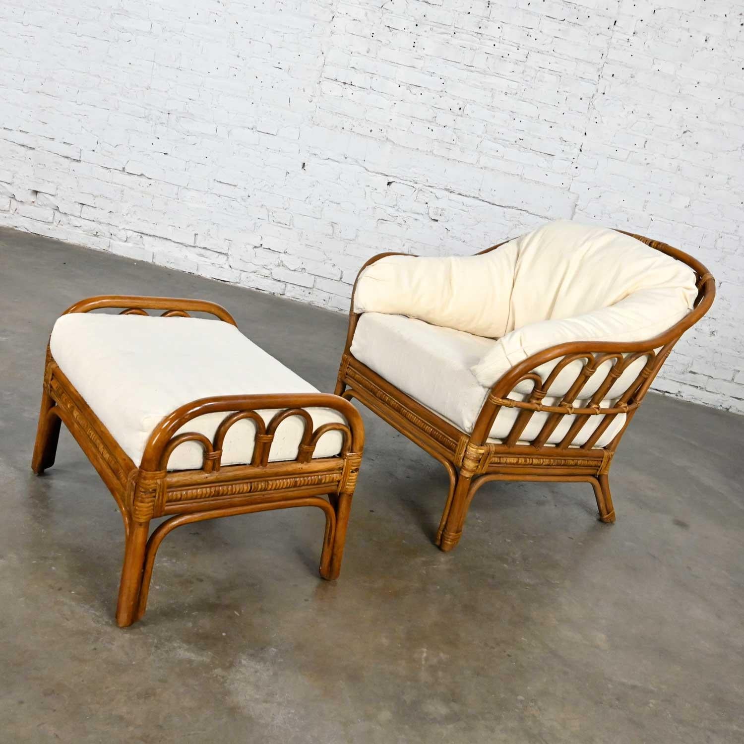 Vintage Organic Modern Rattan Chair & Ottoman Style of Ficks Reed 5