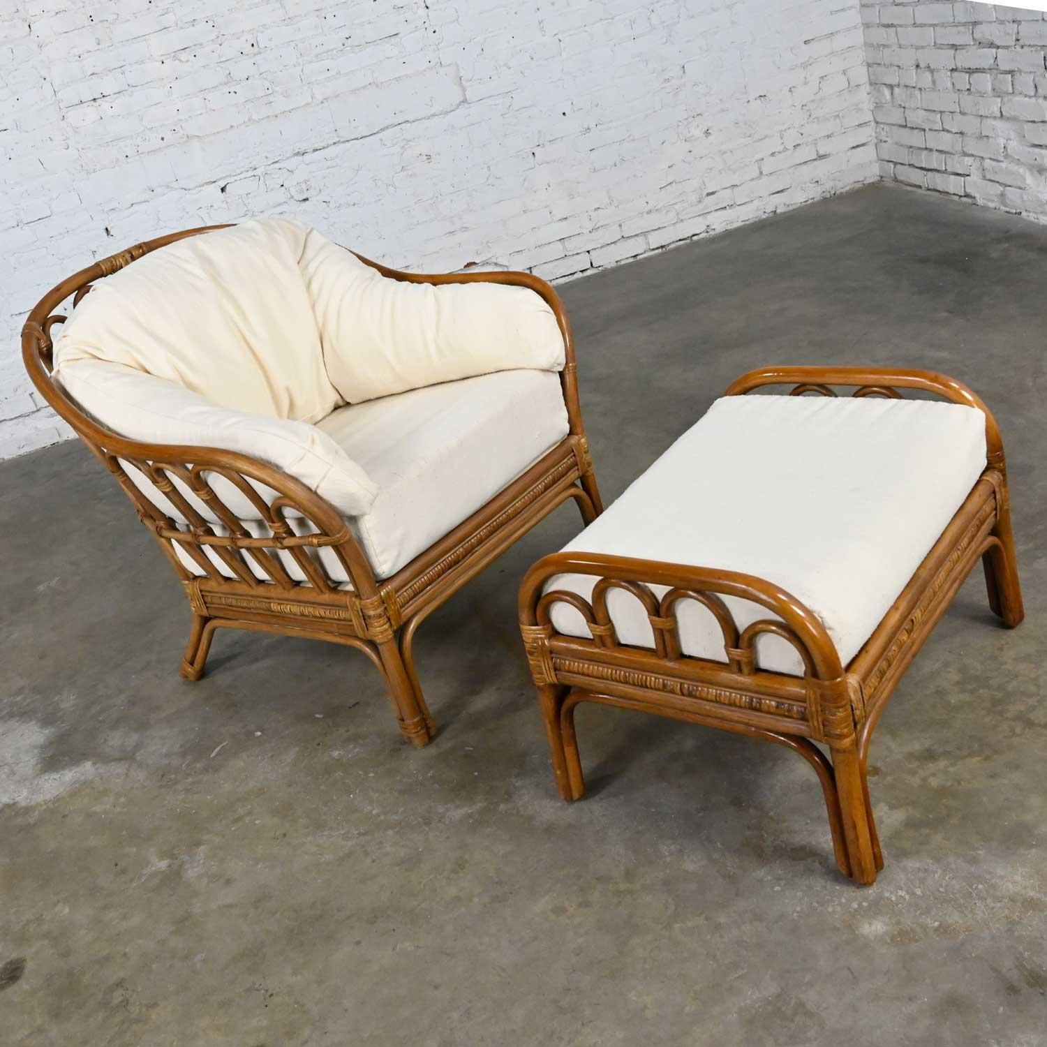 Vintage Organic Modern Rattan Chair & Ottoman Style of Ficks Reed 6