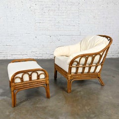Vintage Organic Modern Rattan Chair & Ottoman Style of Ficks Reed