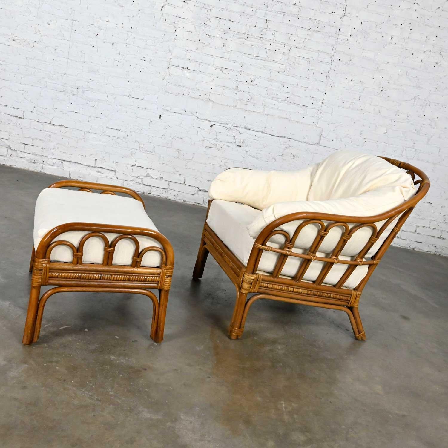 Unknown Vintage Organic Modern Rattan Chair & Ottoman Style of Ficks Reed