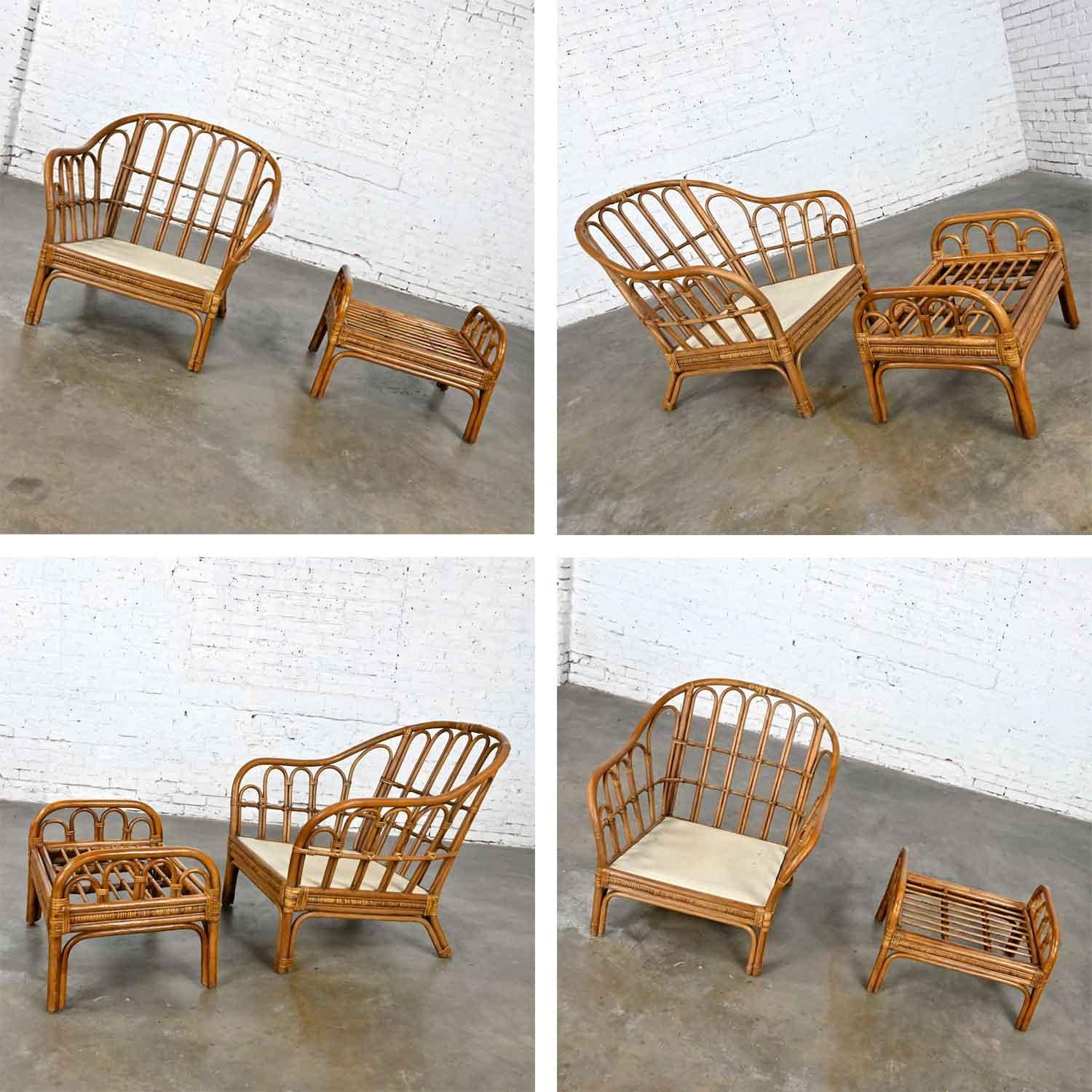Vintage Organic Modern Rattan Chair & Ottoman Style of Ficks Reed In Good Condition In Topeka, KS