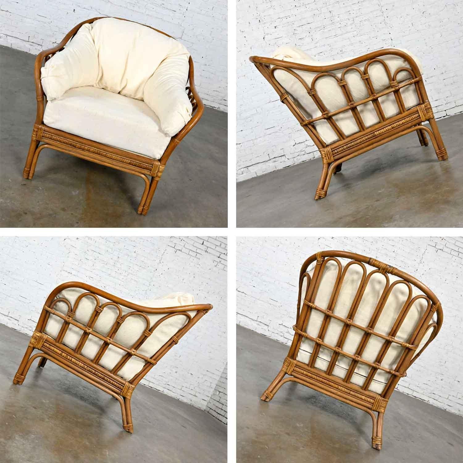 20th Century Vintage Organic Modern Rattan Chair & Ottoman Style of Ficks Reed