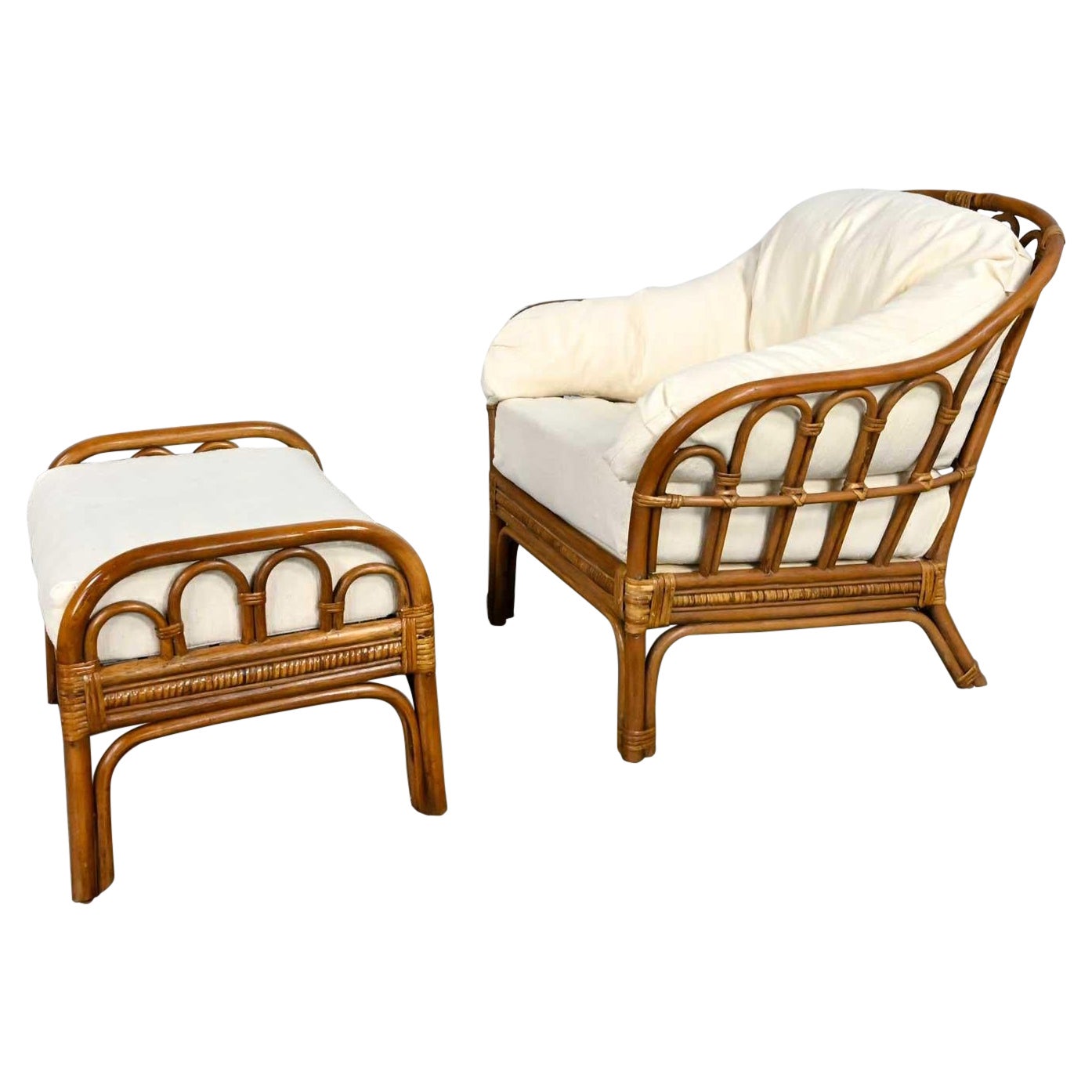 Vintage Organic Modern Rattan Chair 
Ottoman Style of Ficks Reed