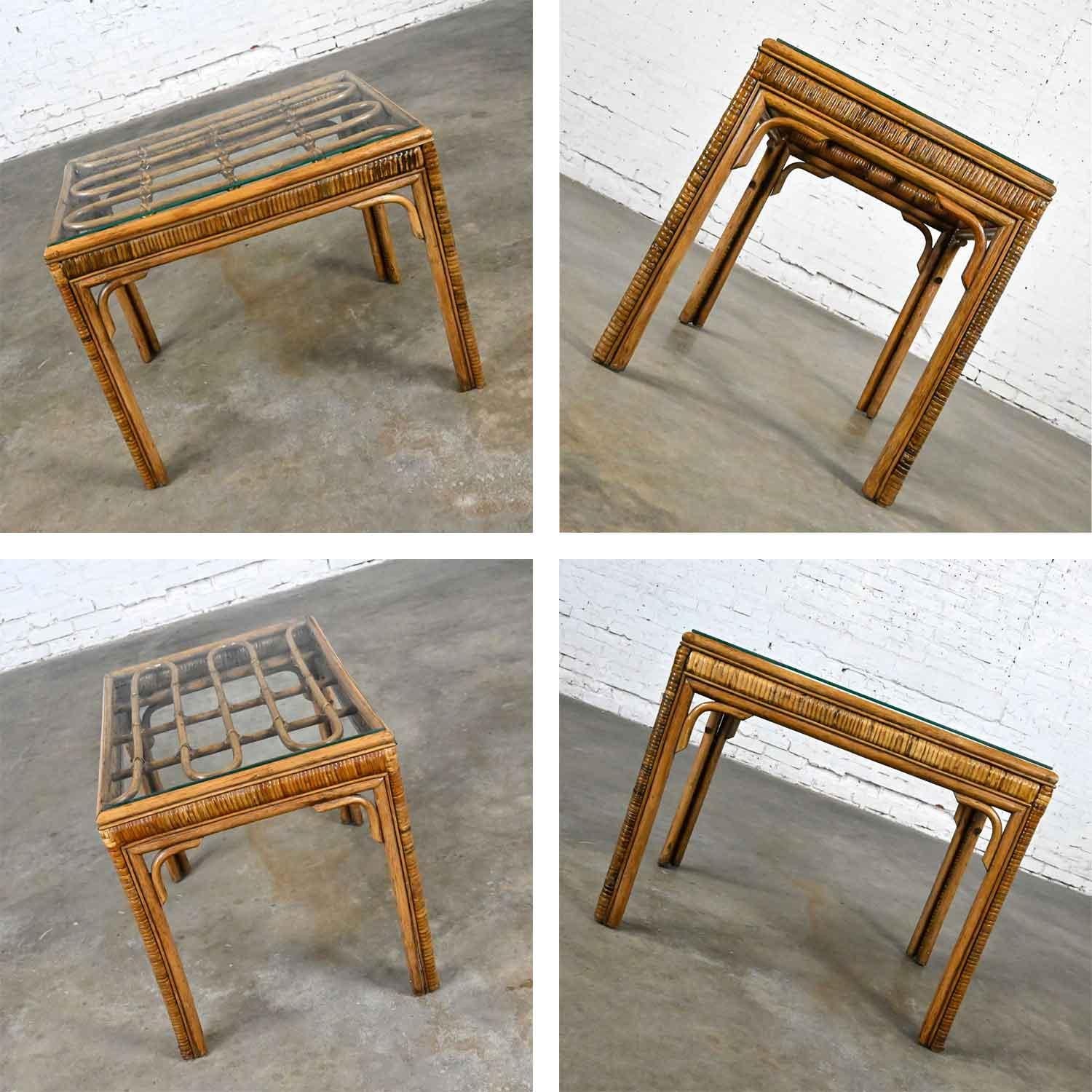 Vintage Organic Modern Rattan Coffee Table & Side Table Style Ficks Reed, Pair For Sale 7