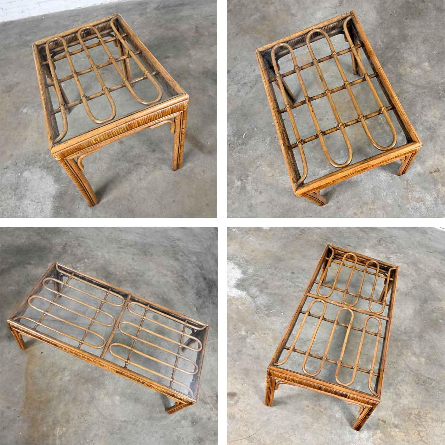 Vintage Organic Modern Rattan Coffee Table & Side Table Style Ficks Reed, Pair For Sale 9