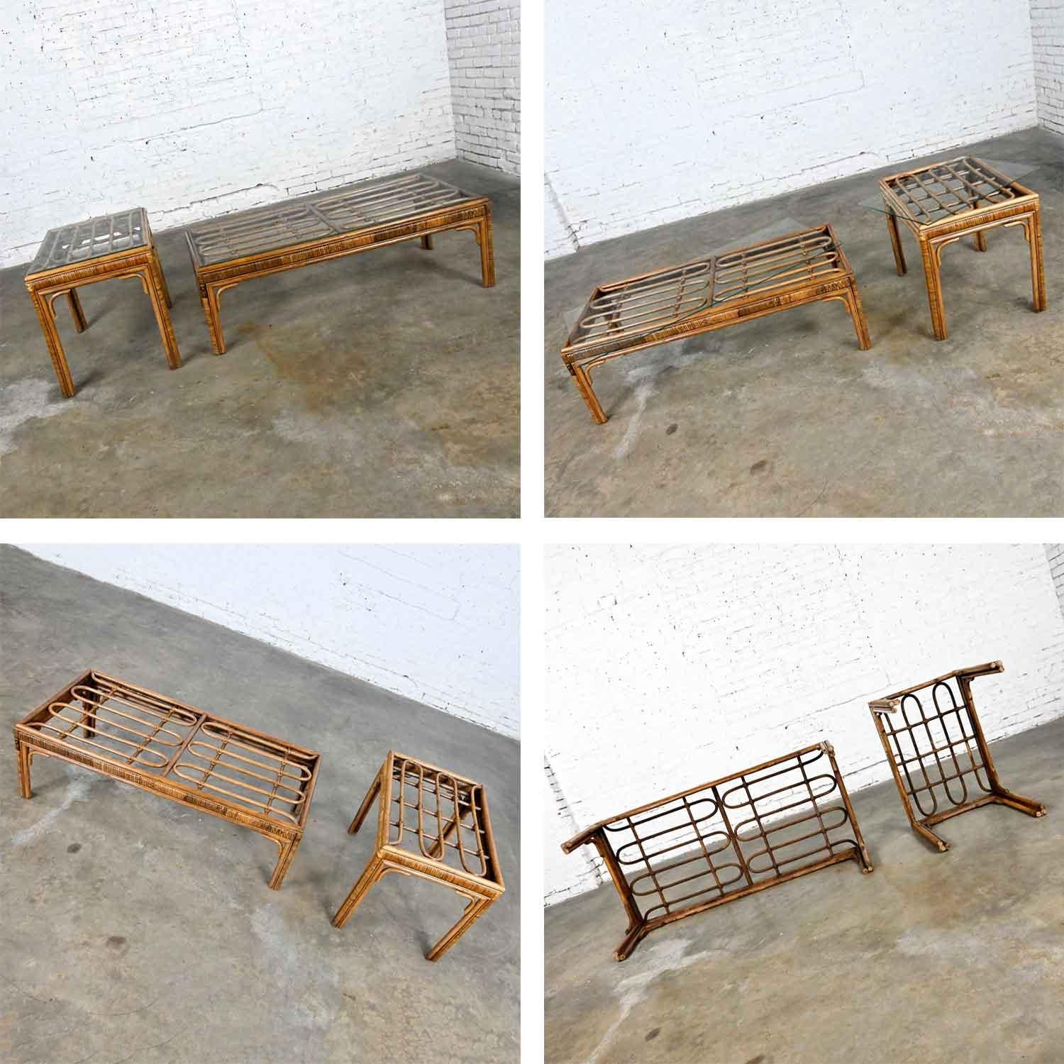 Vintage Organic Modern Rattan Coffee Table & Side Table Style Ficks Reed, Pair For Sale 11