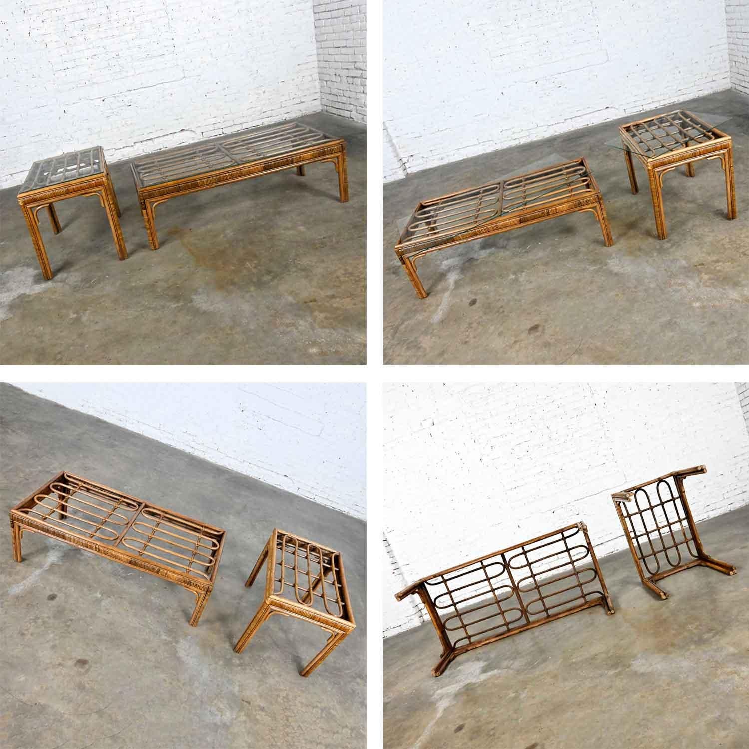 Paar Vintage Organic Modern Rattan Couchtisch & Beistelltisch im Stil Ficks Reed im Angebot 10
