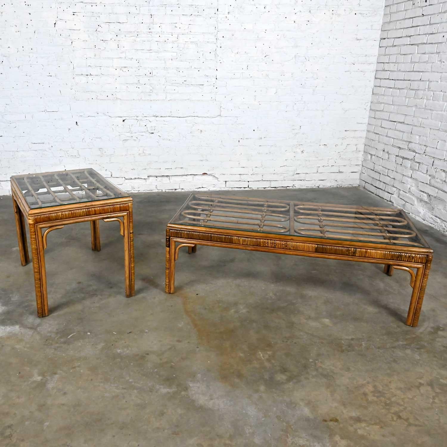 Vintage Organic Modern Rattan Coffee Table & Side Table Style Ficks Reed, Pair For Sale 3