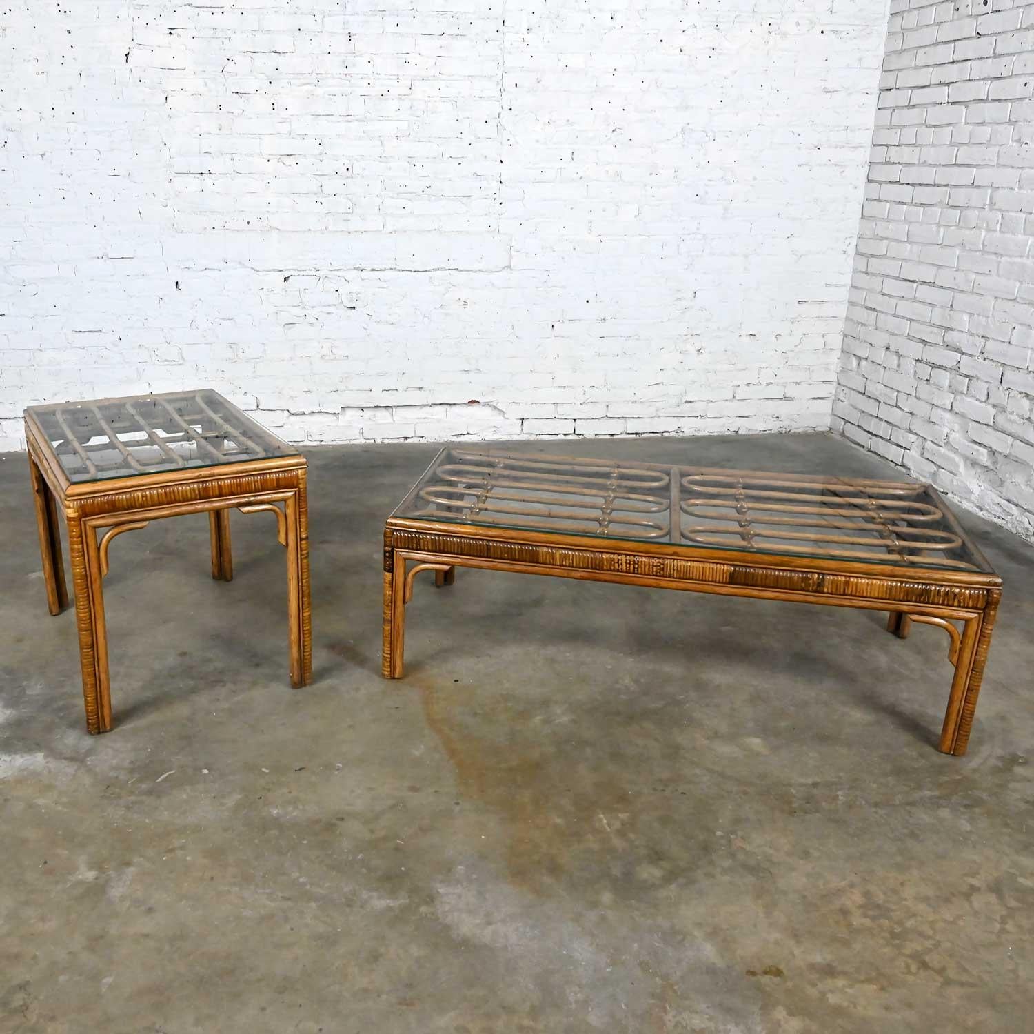 Paar Vintage Organic Modern Rattan Couchtisch & Beistelltisch im Stil Ficks Reed im Angebot 2