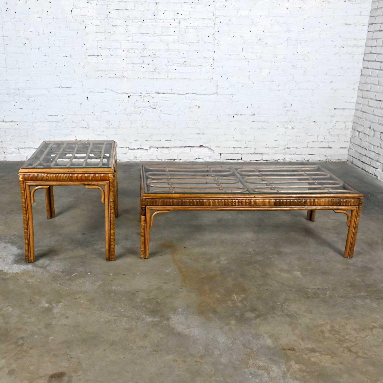 Vintage Organic Modern Rattan Coffee Table & Side Table Style Ficks Reed, Pair For Sale 4