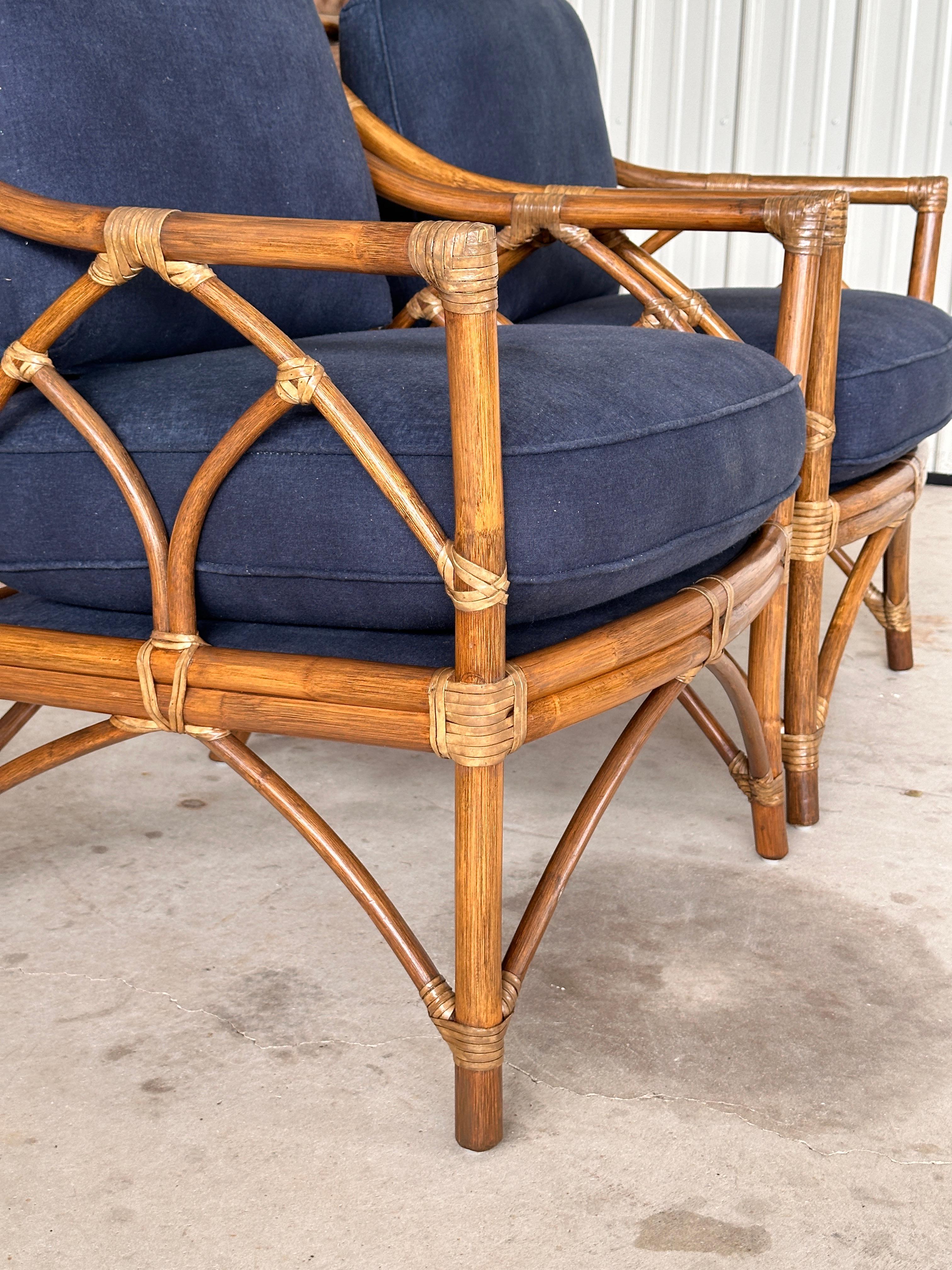 Vintage Organic Modern restaurato Rattan Cathedral Back Lounge Chair by McGuire 2 in vendita 7