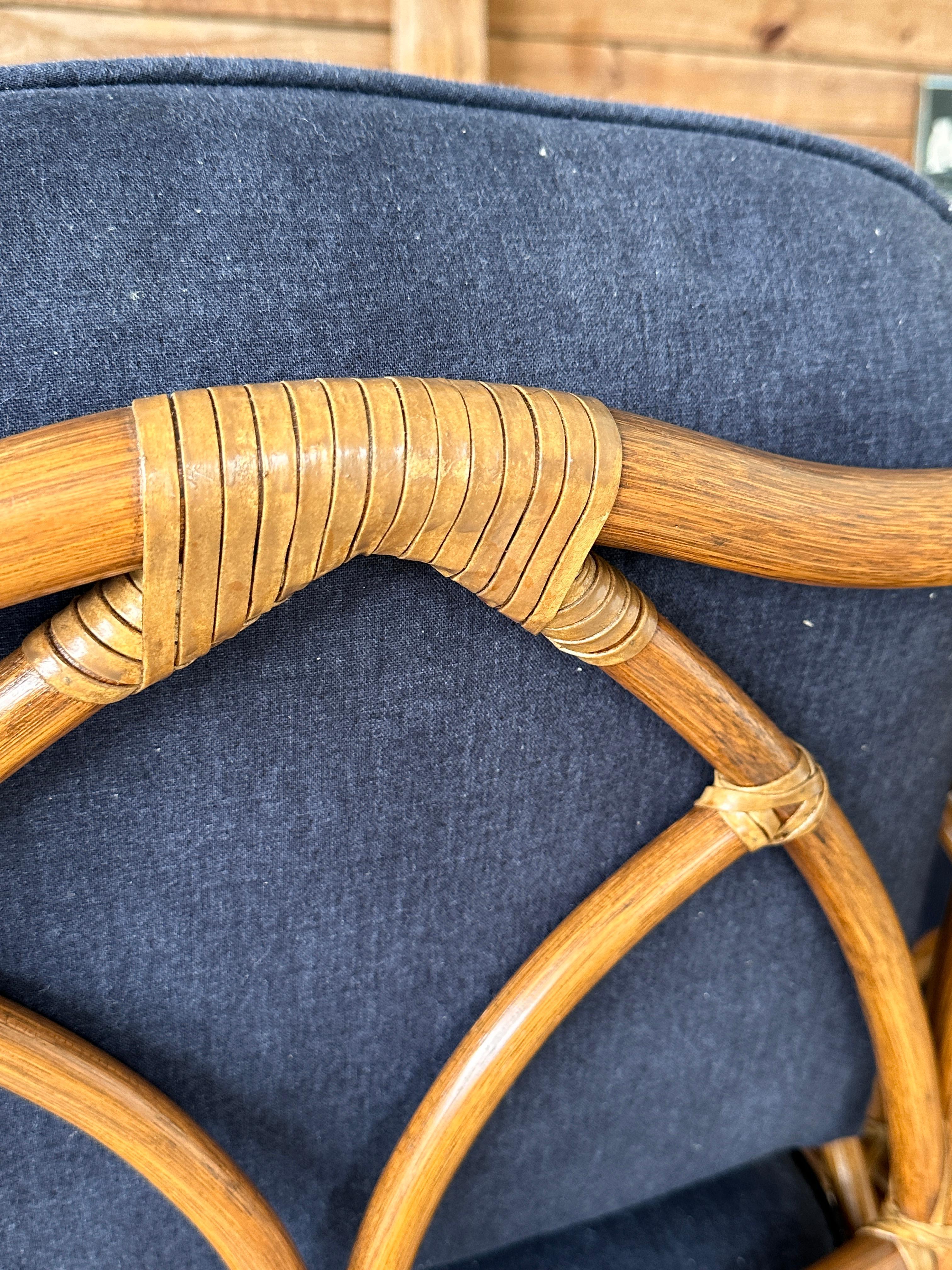Fine XX secolo Vintage Organic Modern restaurato Rattan Cathedral Back Lounge Chair by McGuire 2 in vendita