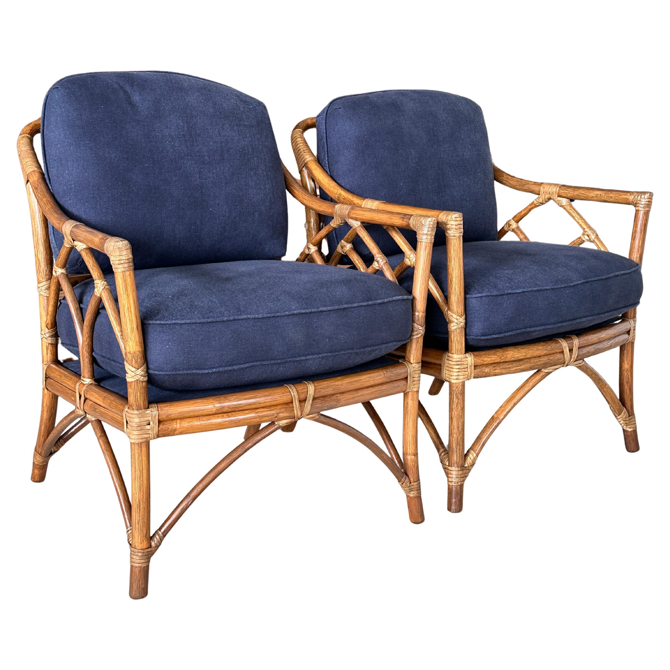 Vintage Organic Modern restaurato Rattan Cathedral Back Lounge Chair by McGuire 2 in vendita