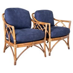 Vintage Organic Modern Restored Rattan Cathedral Back Lounge Chairs by McGuire 2
