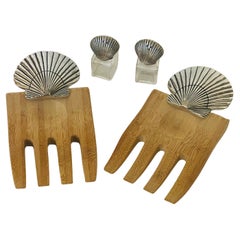 Vintage Organic Modern Salad Forkd with Dalt Pepper Shakers with Sra Shells